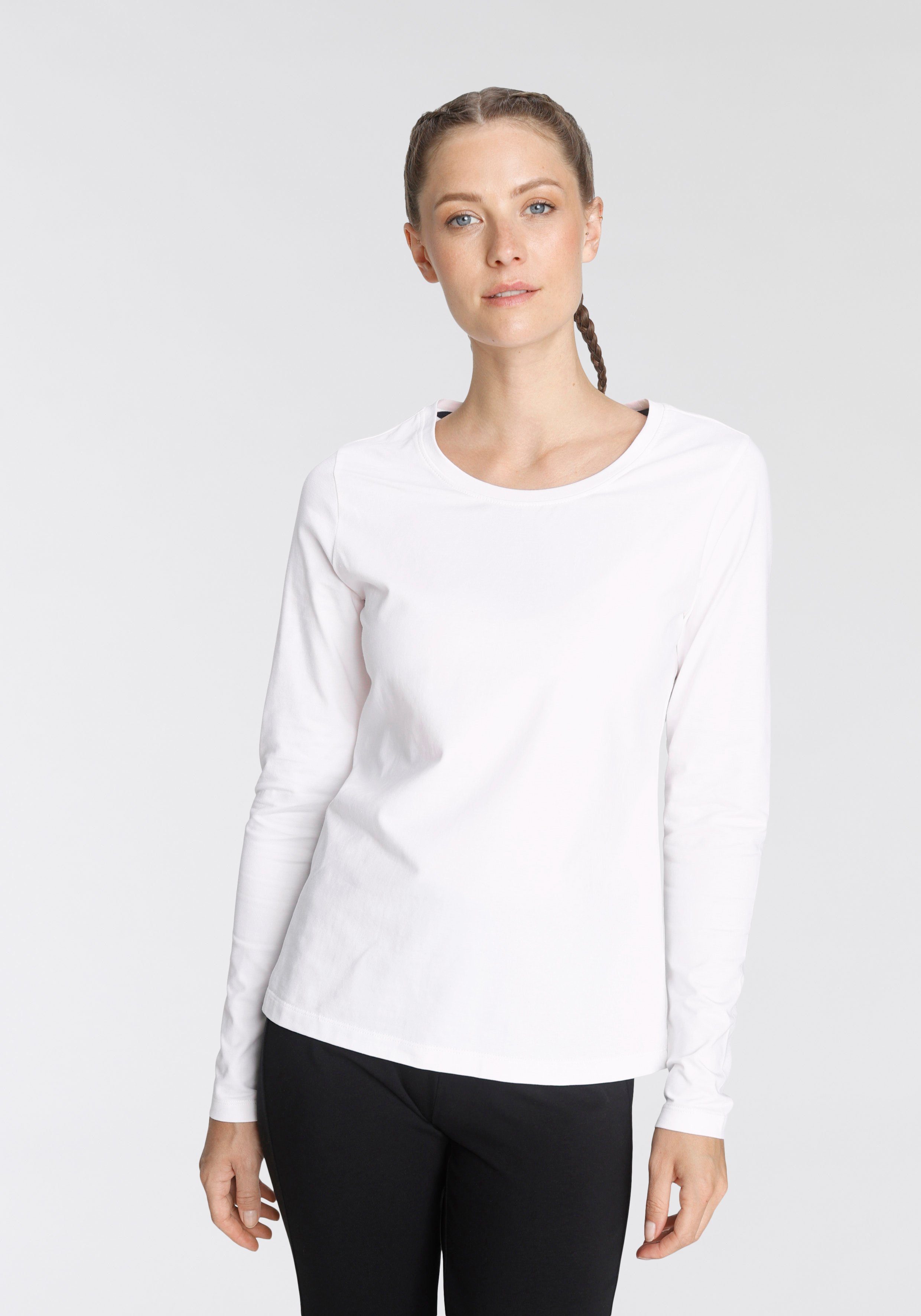 Eastwind Shirt met lange mouwen Lange mouw, in basic-stijl, ronde halslijn, van katoen (Set van 3)