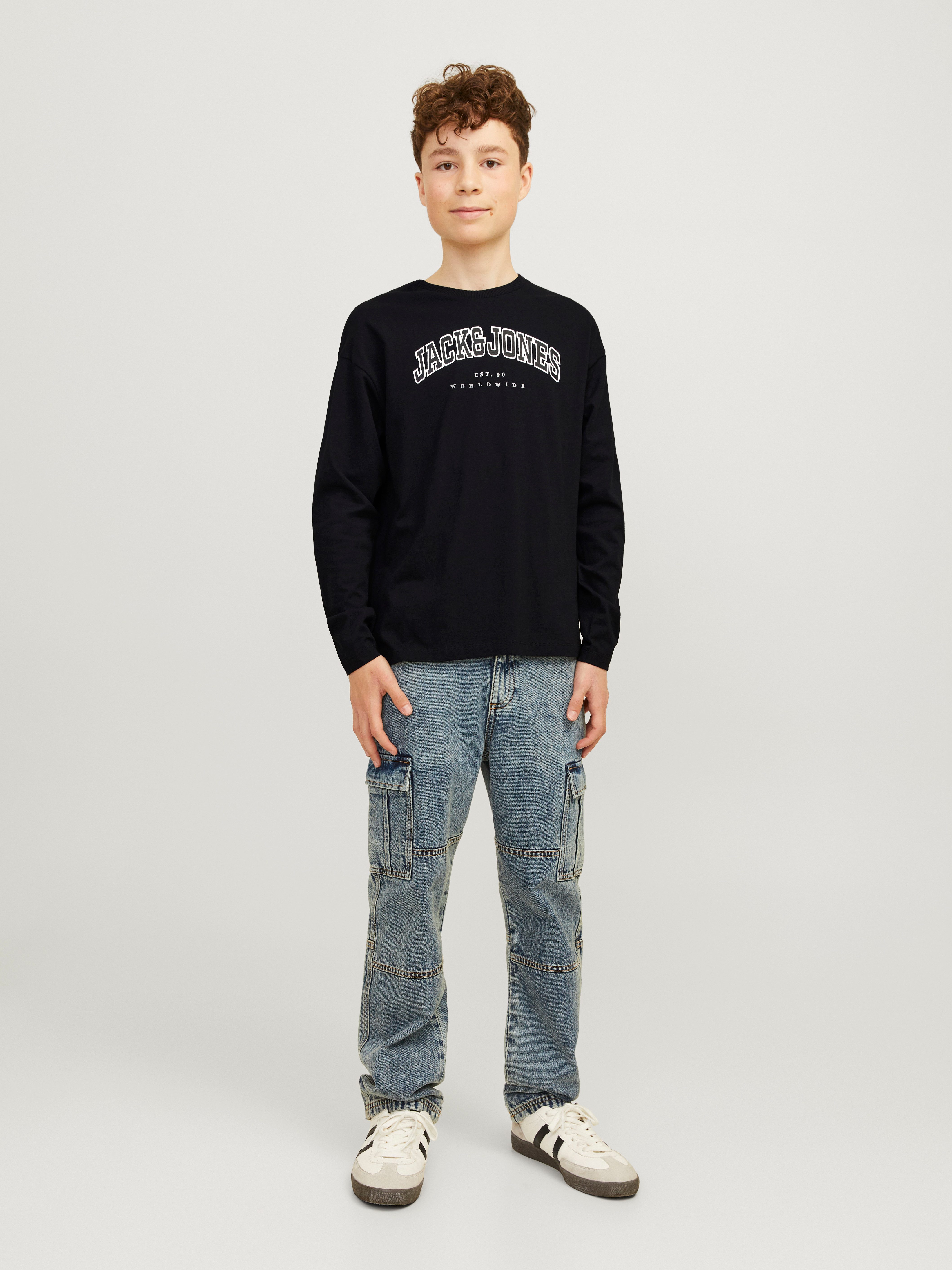 Jack & Jones Junior Shirt met ronde hals JJECALEB VARSITY TEE LS O-NECK SN JNR