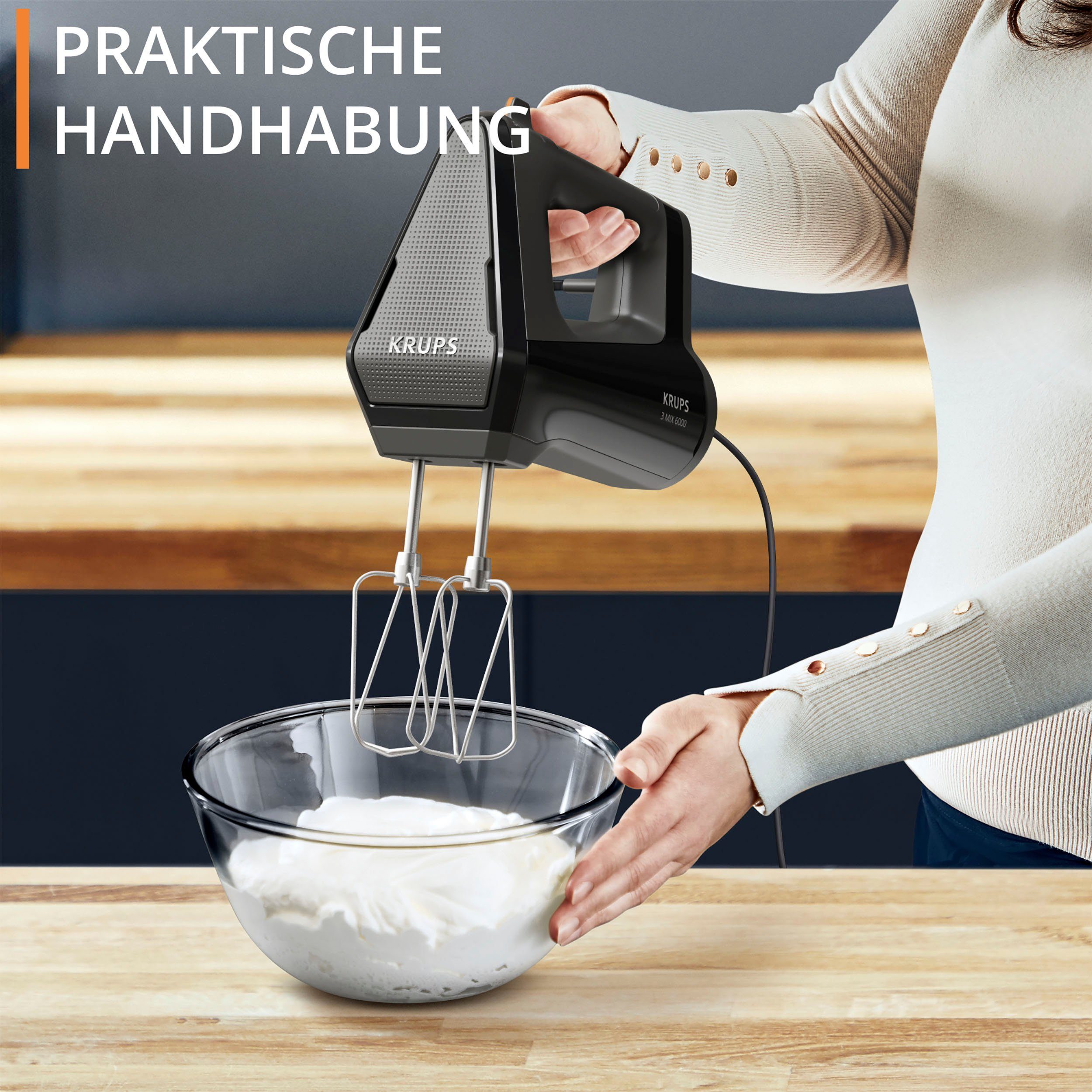 Krups Handmixer GN6028 3MIX 6000, soft-touch handgreep, lange kabel