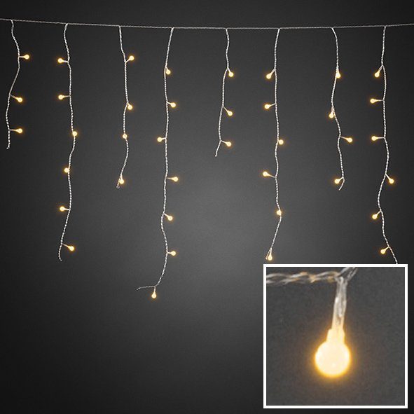 KONSTSMIDE Led-lichtgordijn Kerstversiering buiten Led ijsregen met witte globes, 200 amberkleurige diode (1 stuk)