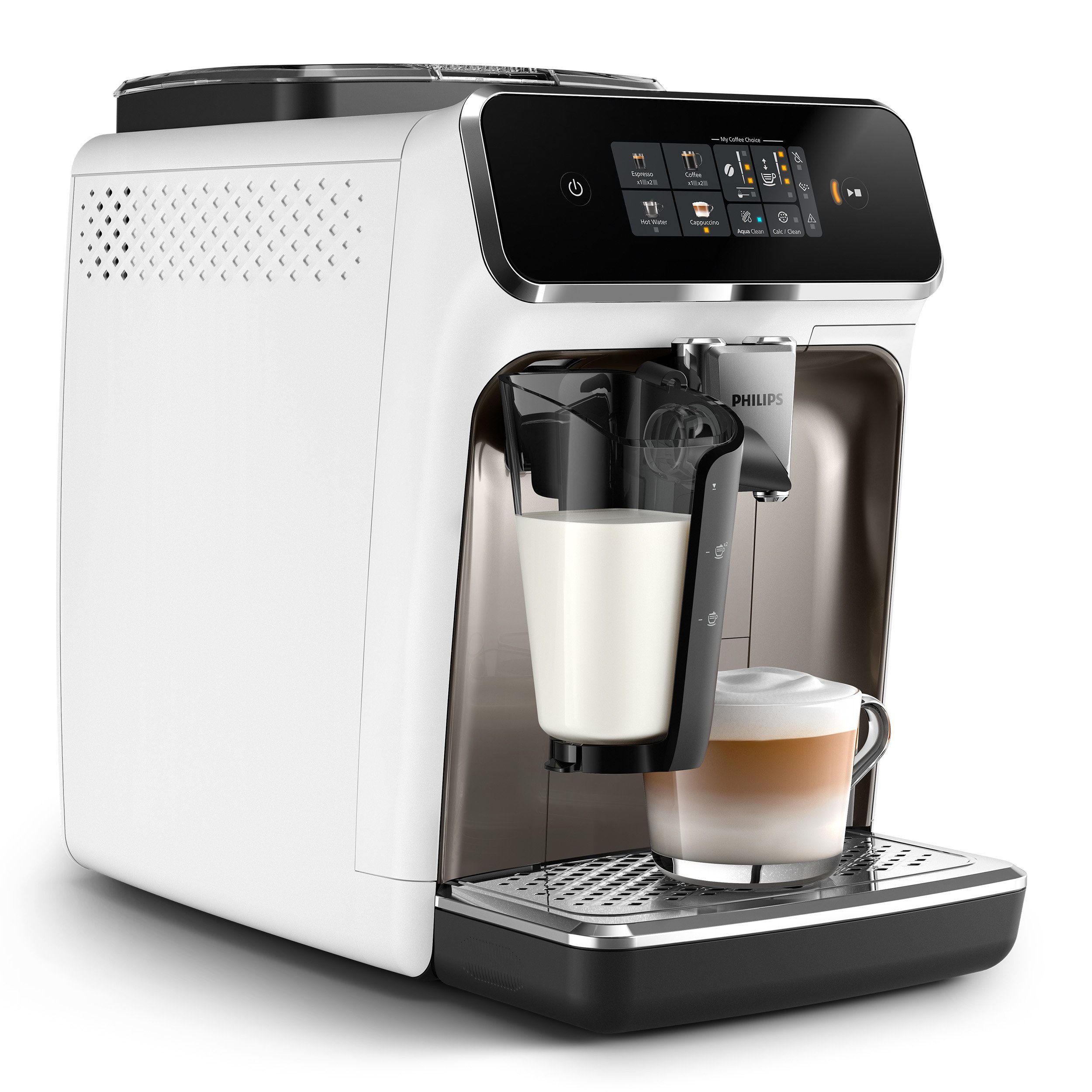 Philips Volautomatisch koffiezetapparaat EP2333/40 2300 Series, 4 koffiespecialiteiten, met lattego melkopschuimer, wit en chroom