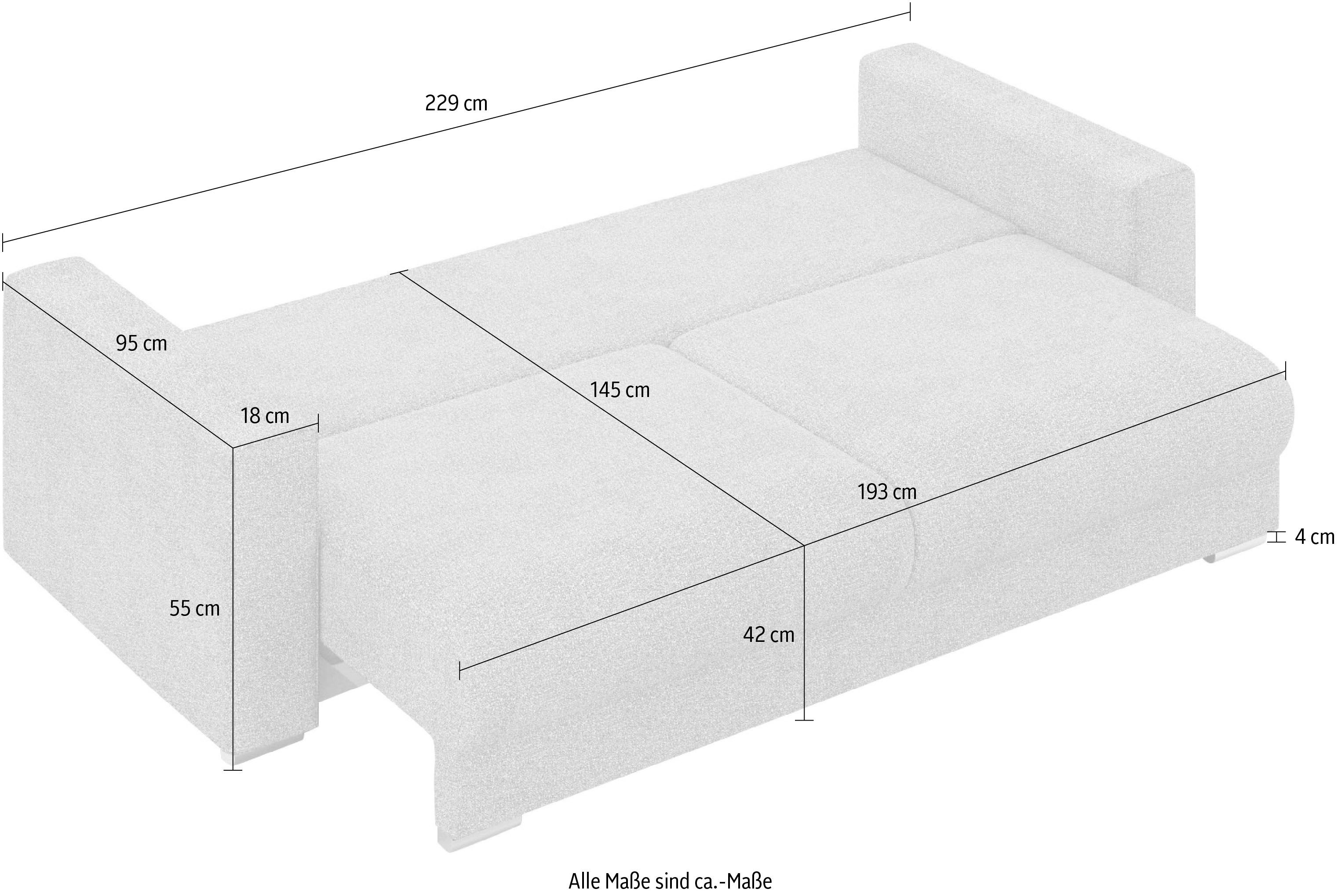 INOSIGN 3-zitsbank Stevinson slaapbank met bedlade, afmetingen B/H/D: 229/87/97 cm
