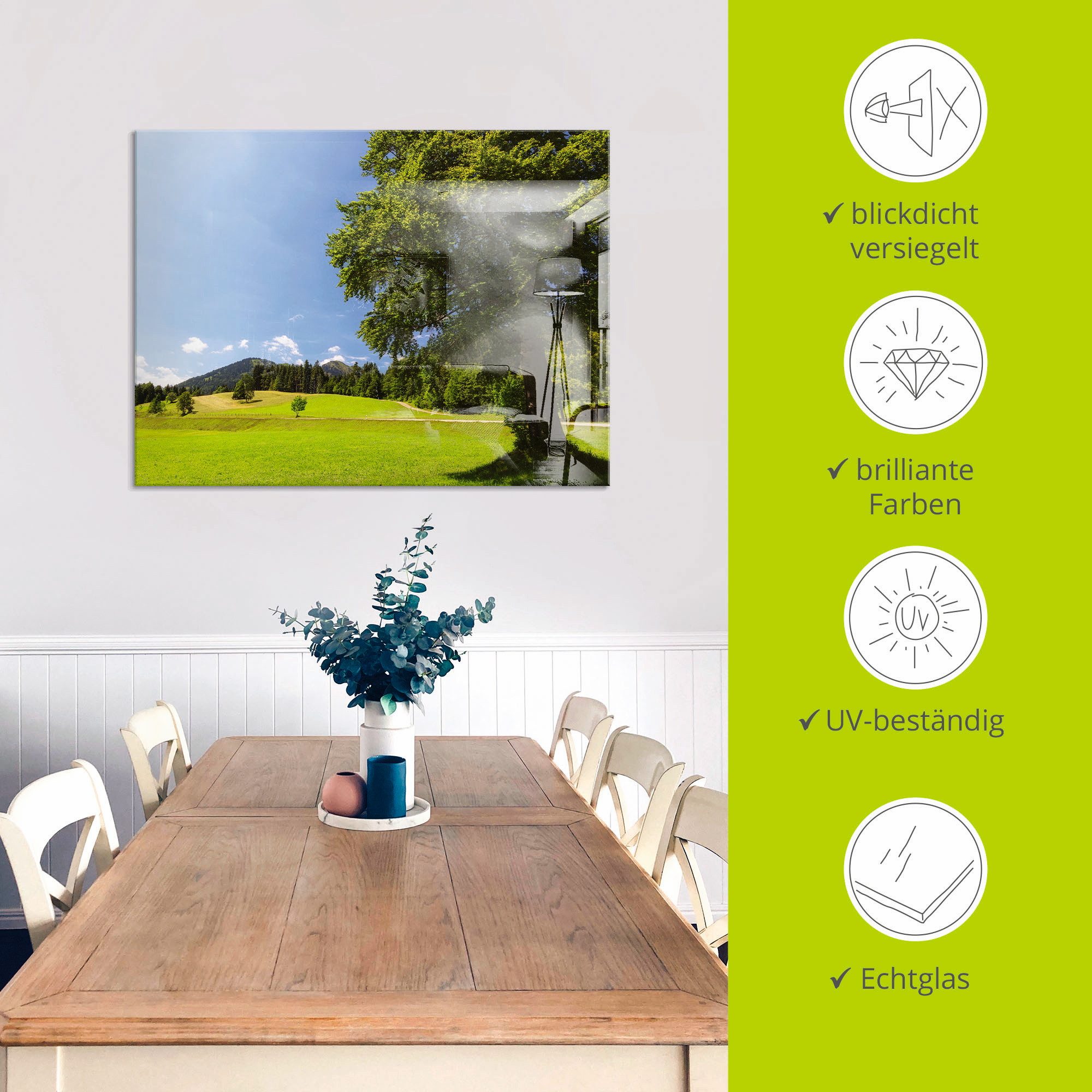 Artland Print op glas Beiers Landschap in verschillende maten