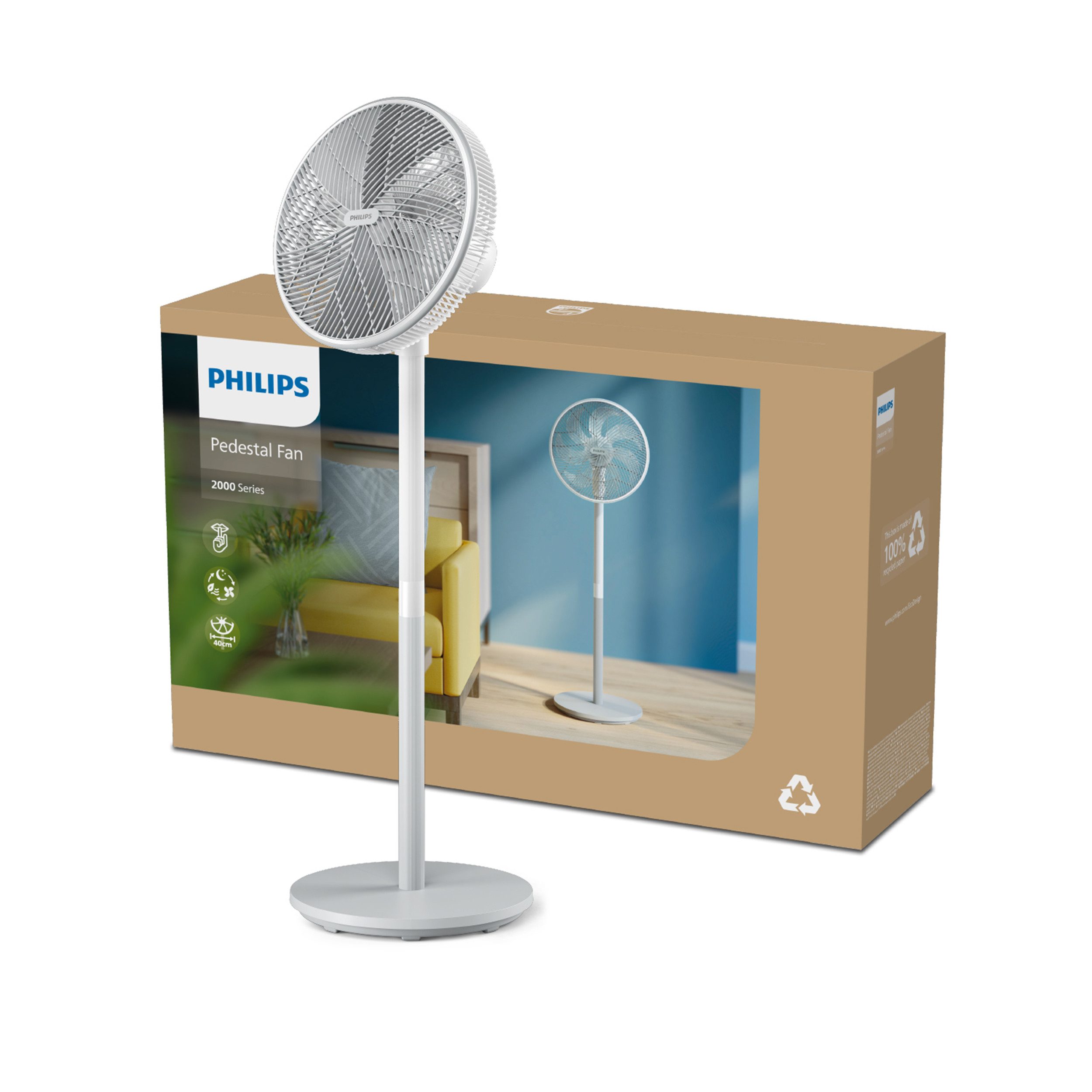 Philips Staande ventilator CX2550/00 Serie 2000, met extreem stille SilentWings-technologie, 19 dB