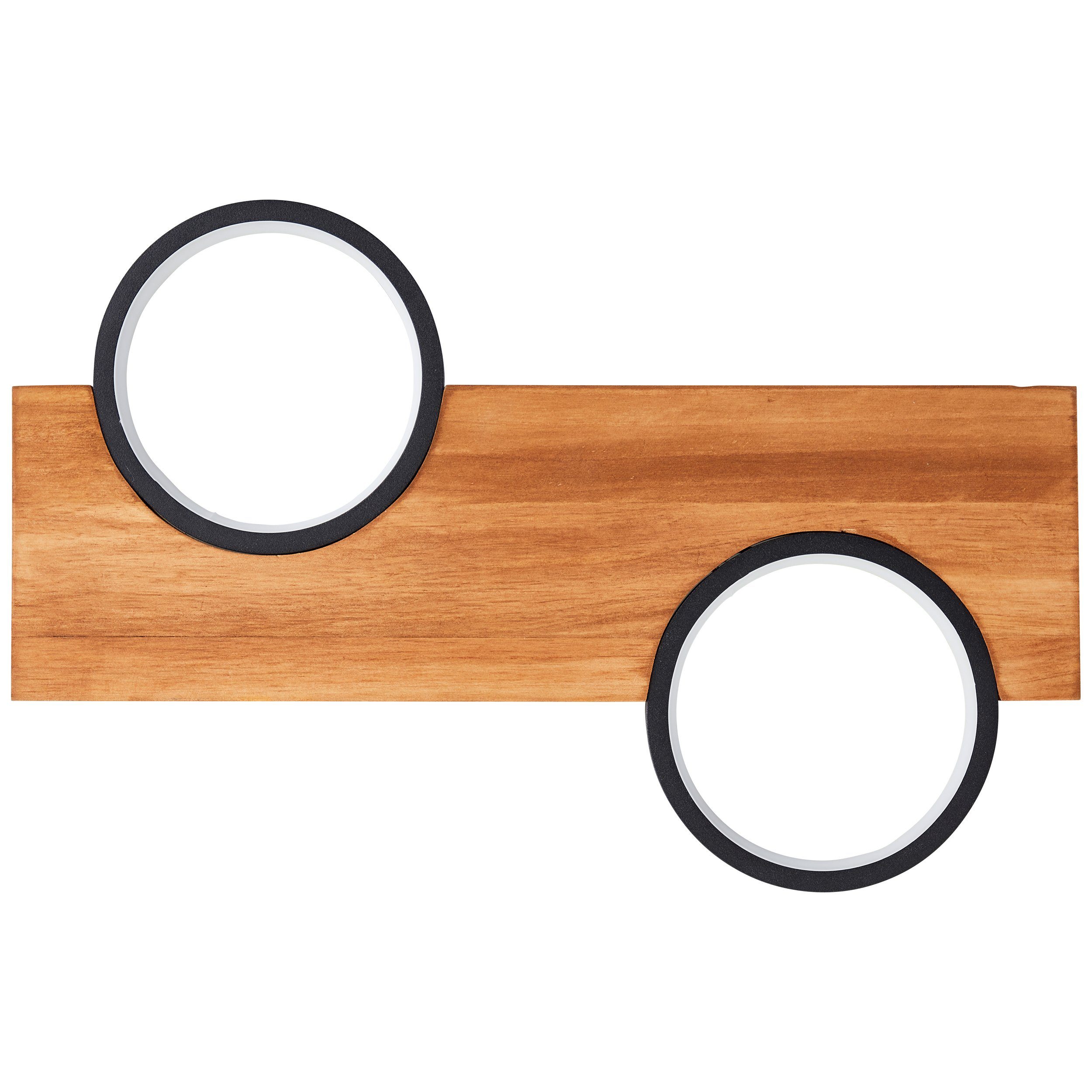 Brilliant Leuchten Led-plafondlamp Cheesy 40 x 25 cm, 1400lm, 3000k, hout/metaal, natuur/zwart