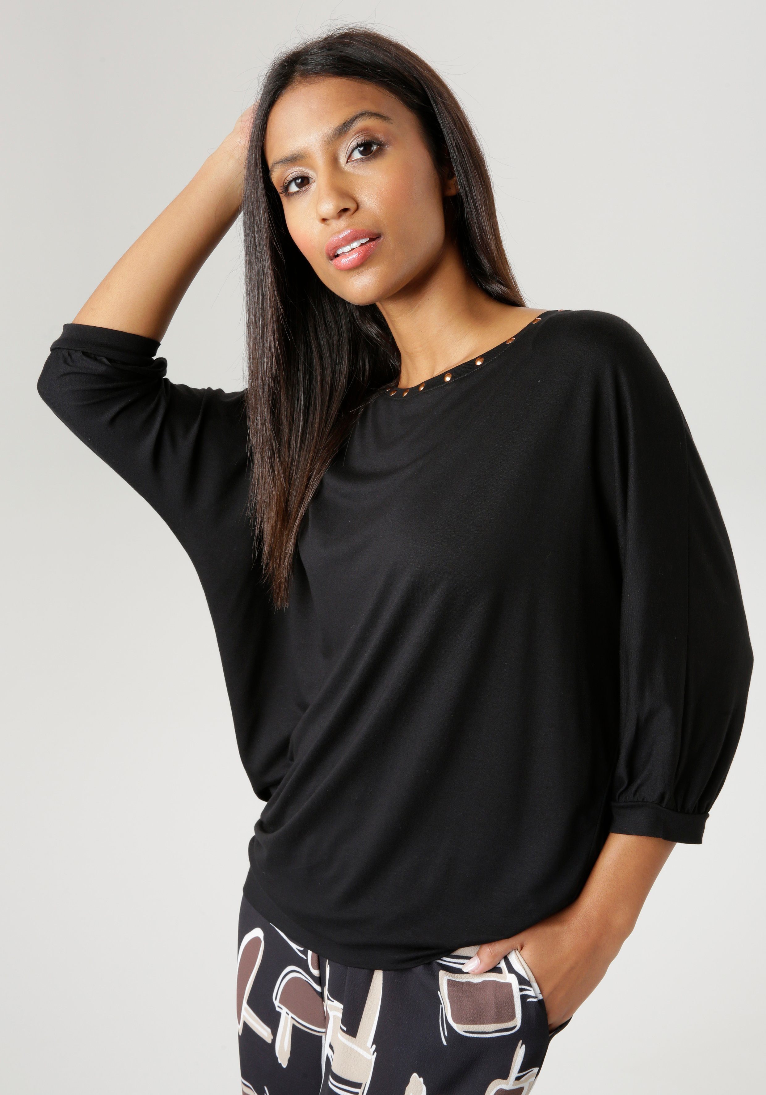 Aniston SELECTED Shirt met vleermuismouwen met bronzen nagels