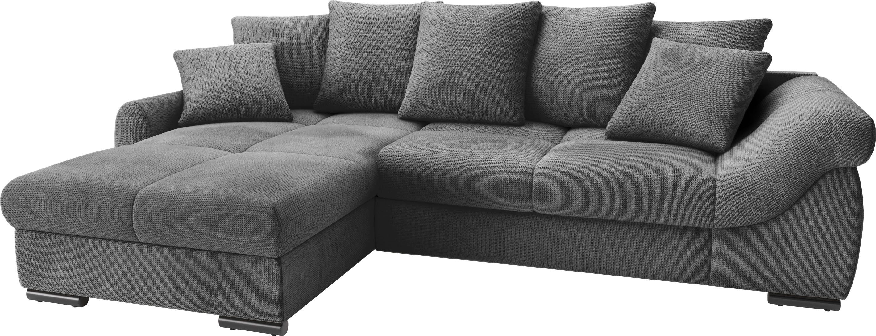 Mr. Couch Hoekbank Livorno DuraFlex L-vorm incl. hoogslaper beduitbreiding, xl bedbox wit gecoat zwart, hoekbanken, Bettfunktion rechts-Recamiere