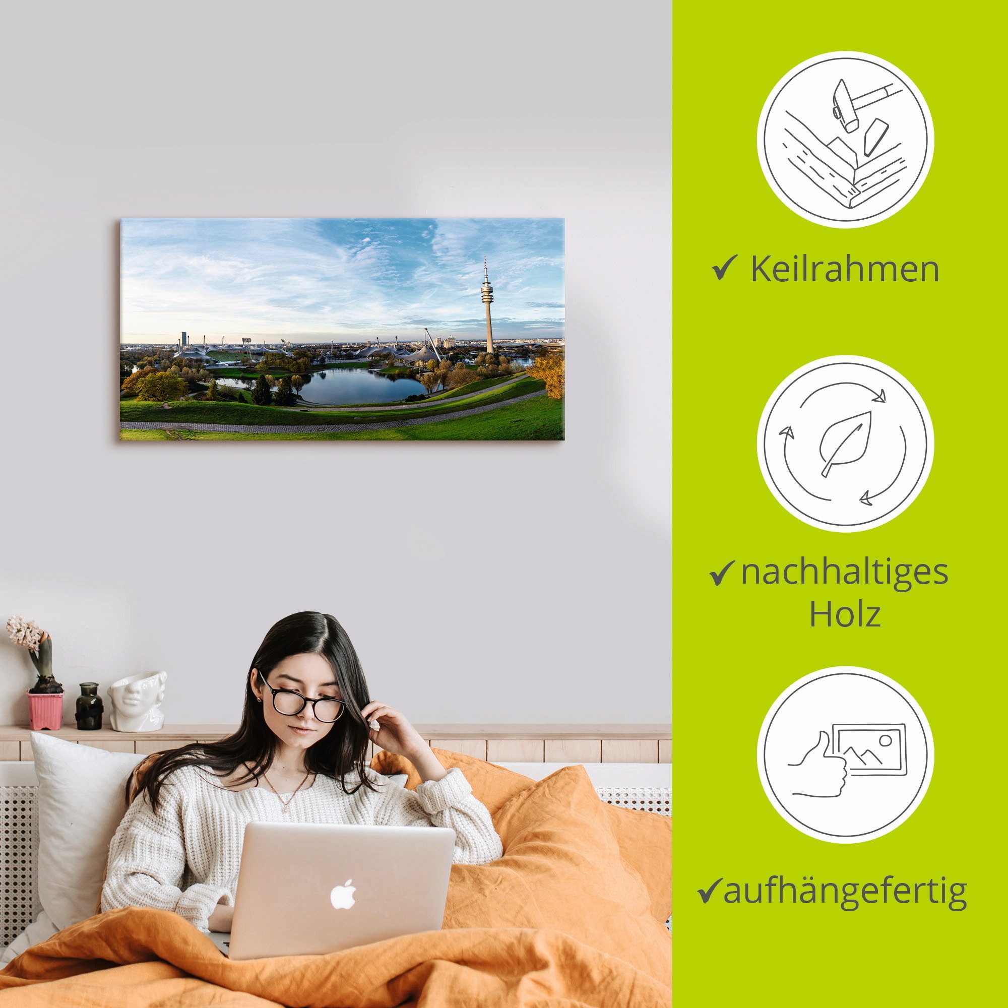 Artland Artprint op linnen Olympiapark in München gespannen op een spieraam