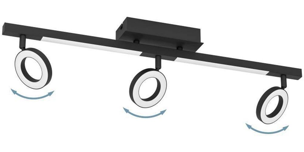 EGLO Plafondspot CARDILLIO 2 plafondlamp, zwart, 3-vlamig, draaibare lampenkoppen Spot, warmwit licht, Woonkamer, Eetkamer, Keuken, Hal, 68,5x8,5cm (1 stuk)