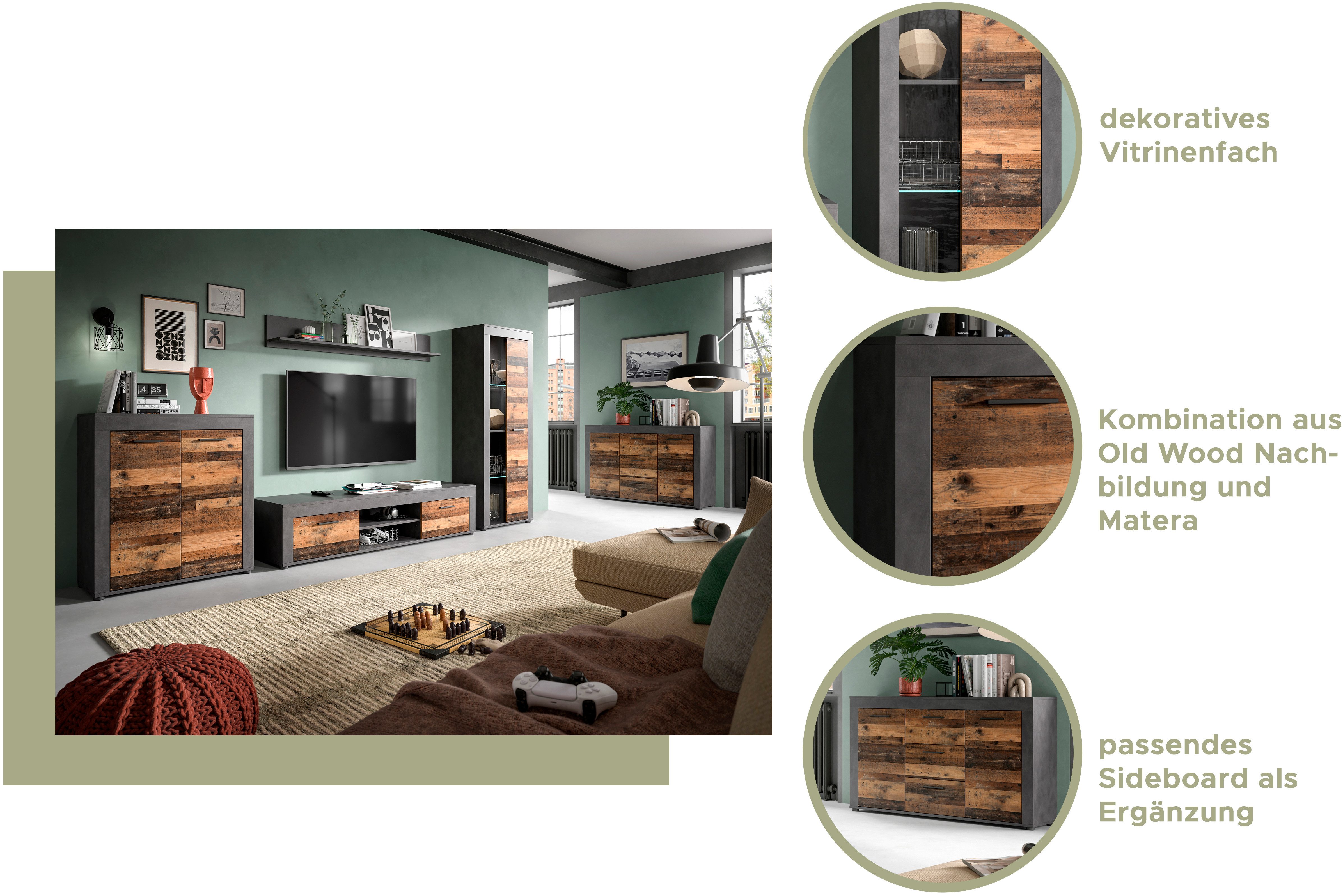 INOSIGN Vitrinekast Aosta, hoogte 159 cm, in verschillende kleuruitvoeringen 1 deur, 3 legplanken, 4 vakken, woonkamer, staande vitrine, glazen vitrine