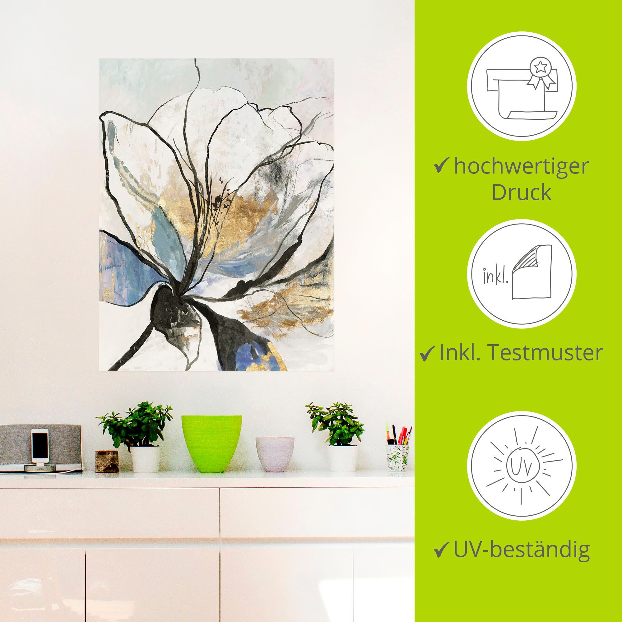 Artland Artprint Geschetst bloemenpatroon I als artprint van aluminium, artprint voor buiten, artprint op linnen, poster, muursticker