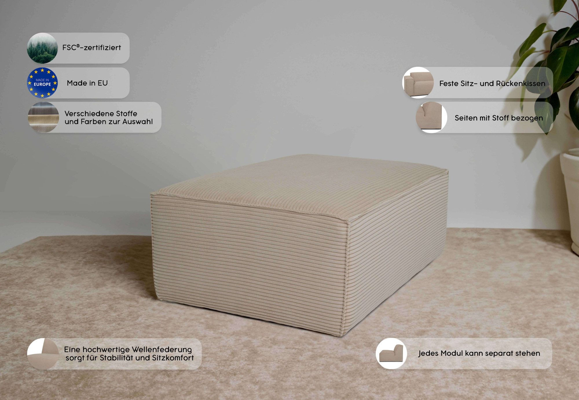 INOSIGN Hocker Clayton met een trendy ribfluwelen bekleding