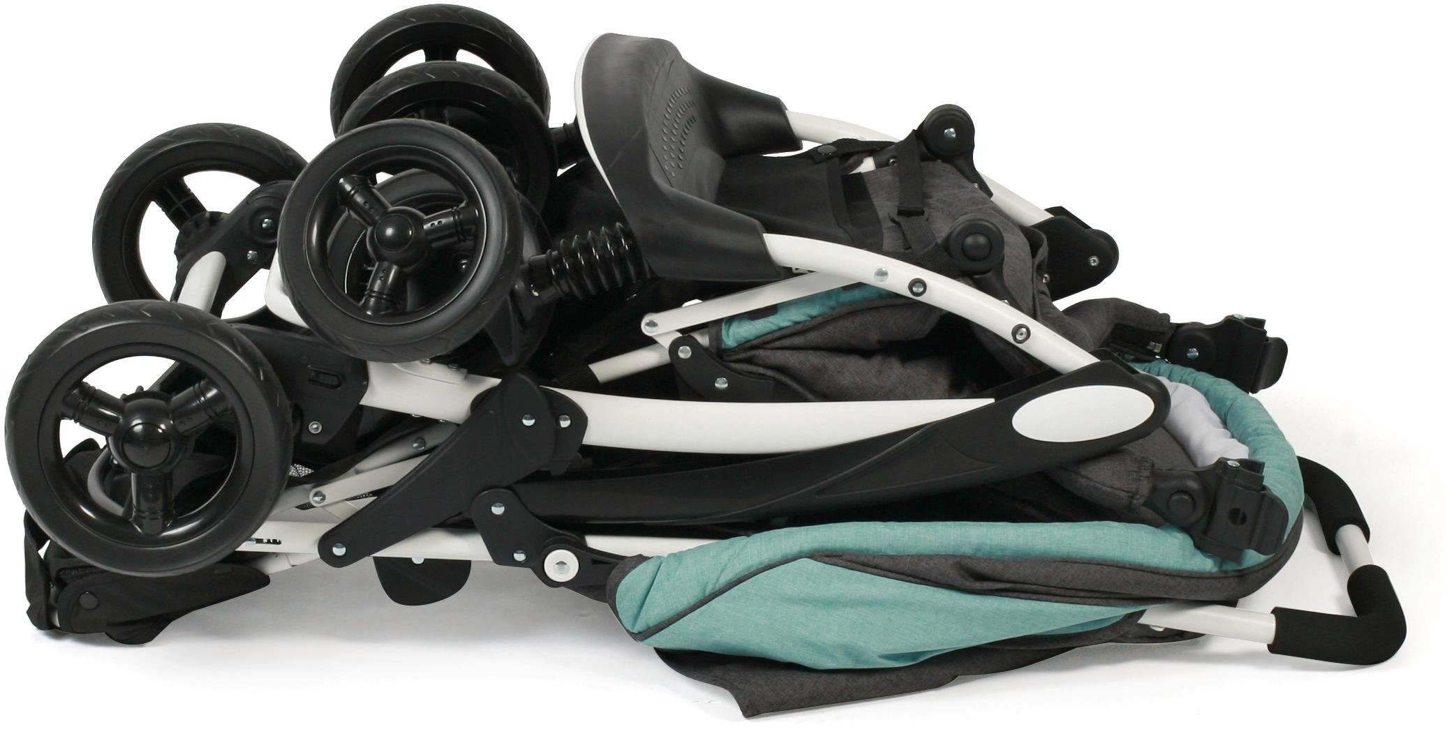 CHIC4BABY Dubbele wagen Duo, melange mint met fixeerbare, dubbel draaiende voorwielen