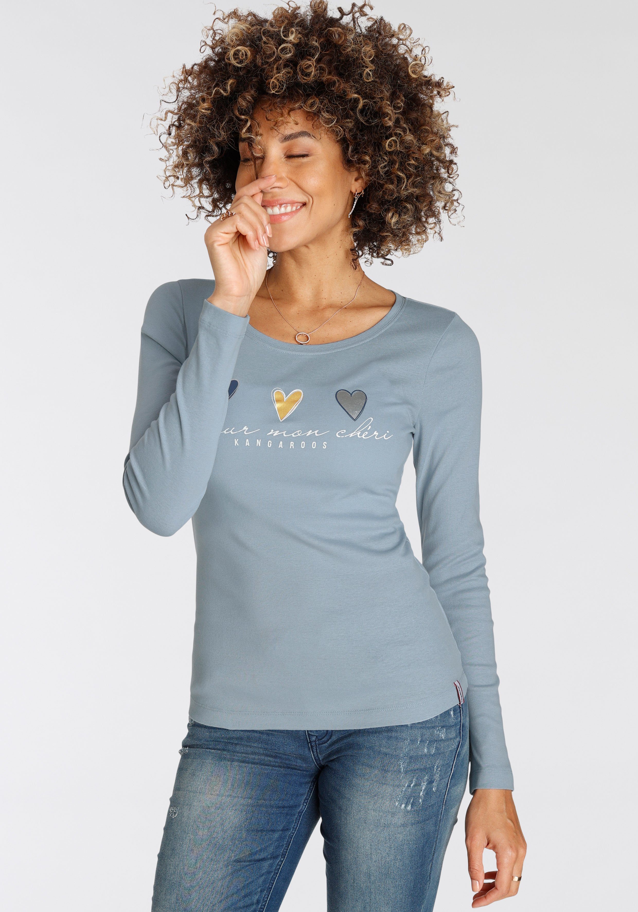 KangaROOS Longsleeve Lange mouwen, zeer figuurvolgend en heupbedekkend, met hartjes-detail