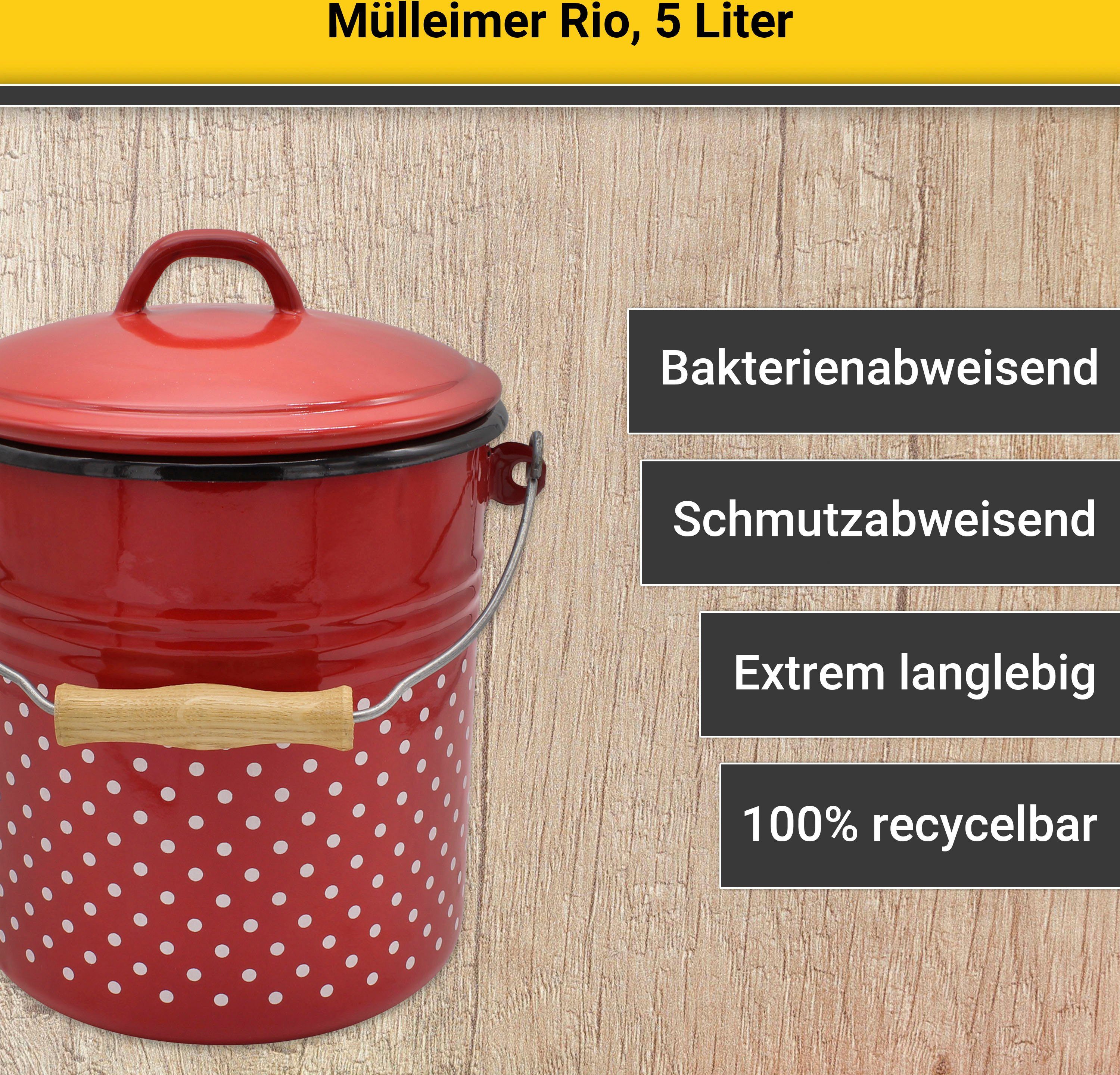 Krüger Vuilnisemmer Emaille prullenbak met deksel snij- / krassbestendige oppervlakte, bacteriewerend, extreem duurzaam (2-delig)