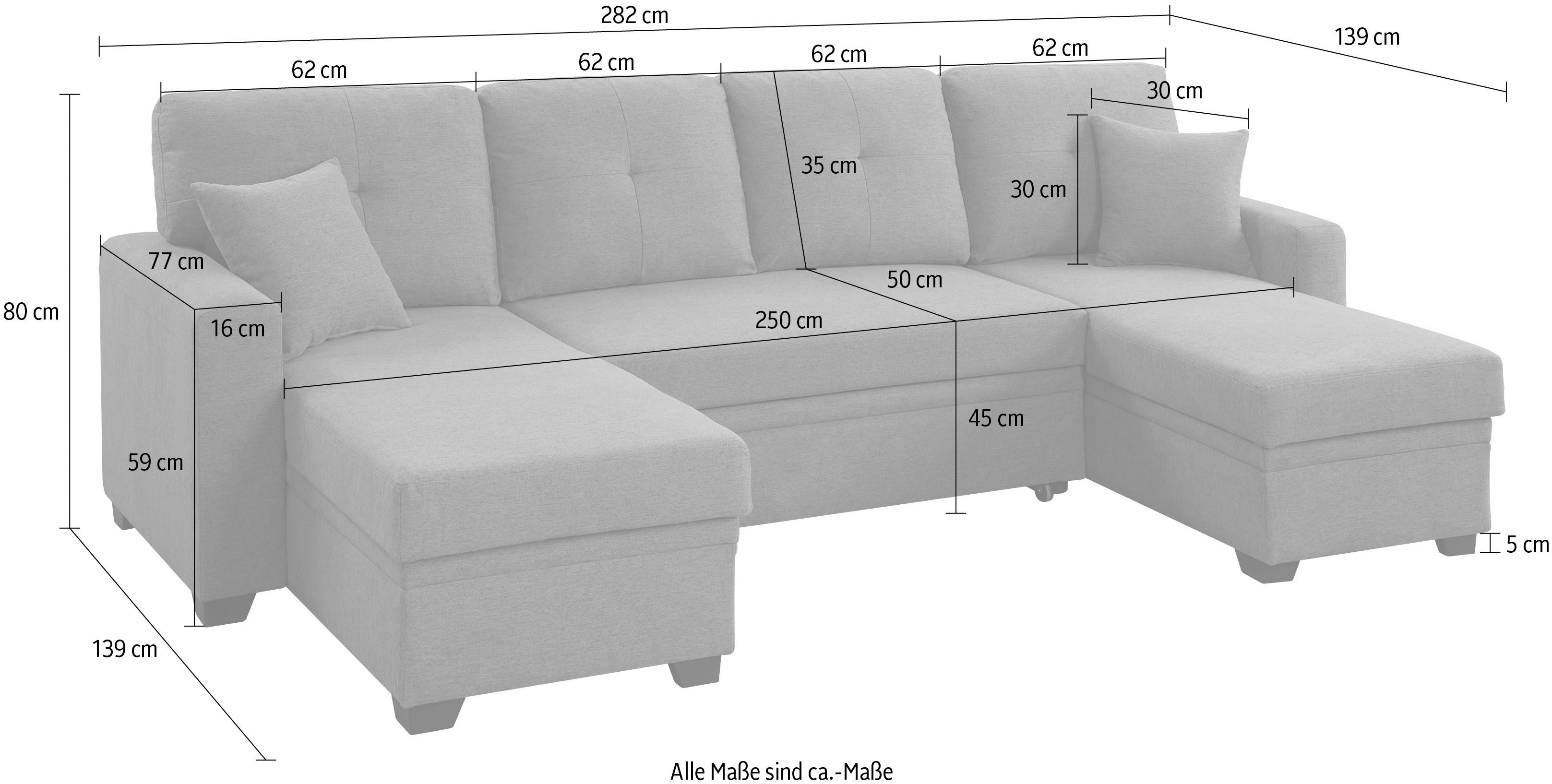 ATLANTIC home collection Zithoek Gerrit U-vorm Slaapbank, met 2 bedladen, recamière rechts of links te monteren