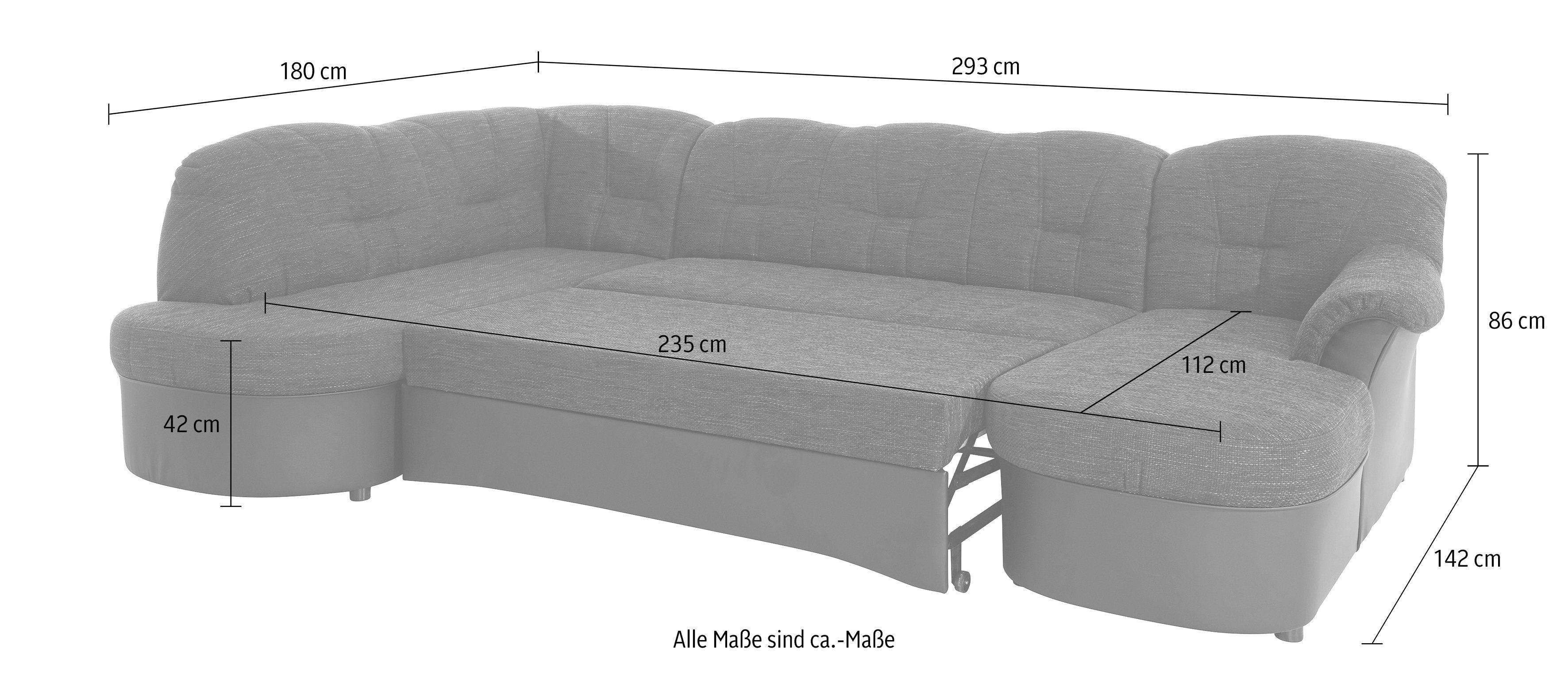 DOMO collection Zithoek Flores ook in leren bekleding, B/D/H: 293/180/86 cm, U-vorm (3 stuks)