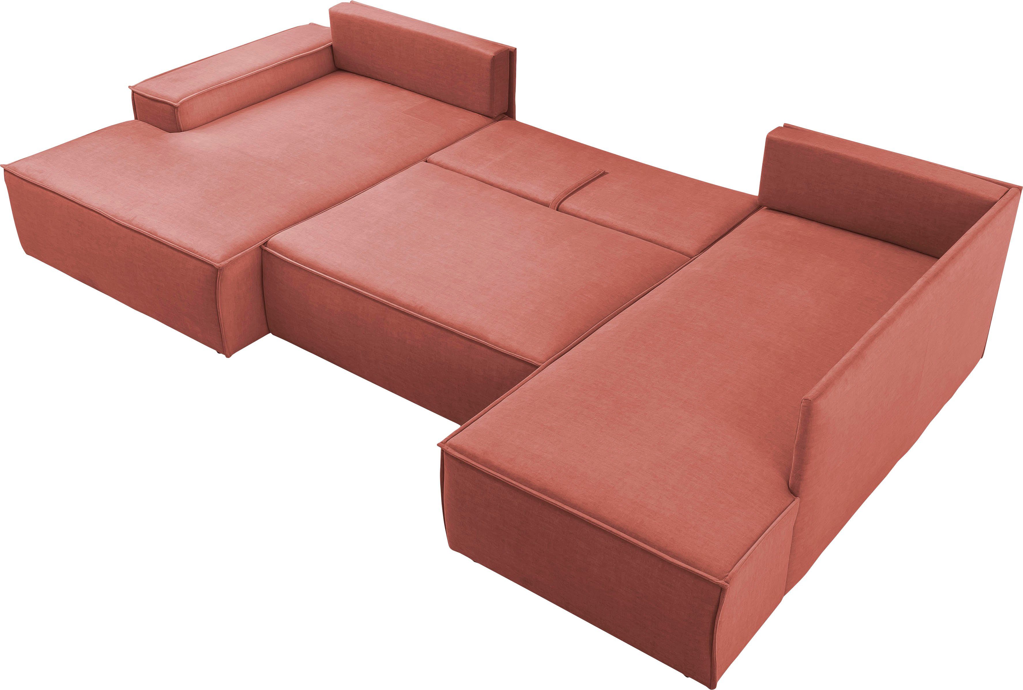 Home affaire Zithoek SHERWOOD 329 cm, U-vorm, slaapbank, Slaapfunctie met bedkist (194x139 cm), cord, vintage, fluweel