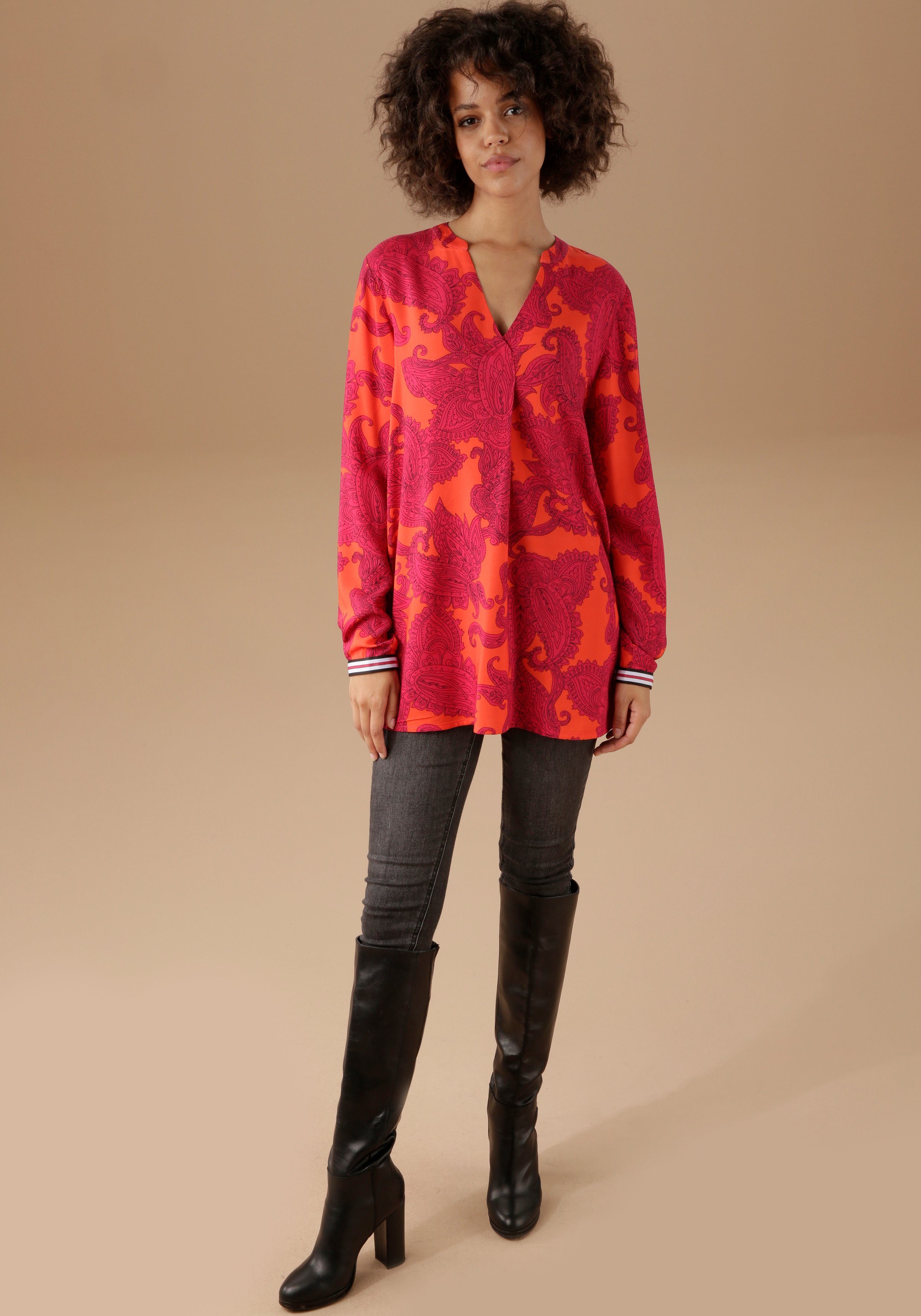 Aniston CASUAL Blouse zonder sluiting met kleurrijke, royale ornamentprint
