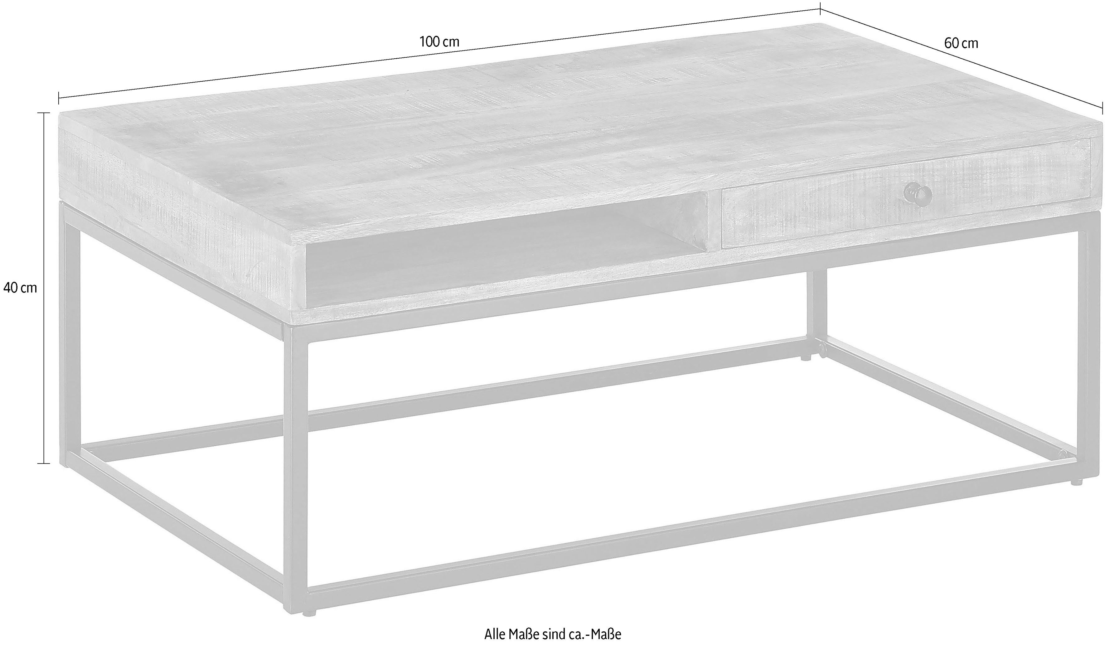 Stolkom Salontafel Alison Massief hout met lade, tafel in industriële stijl