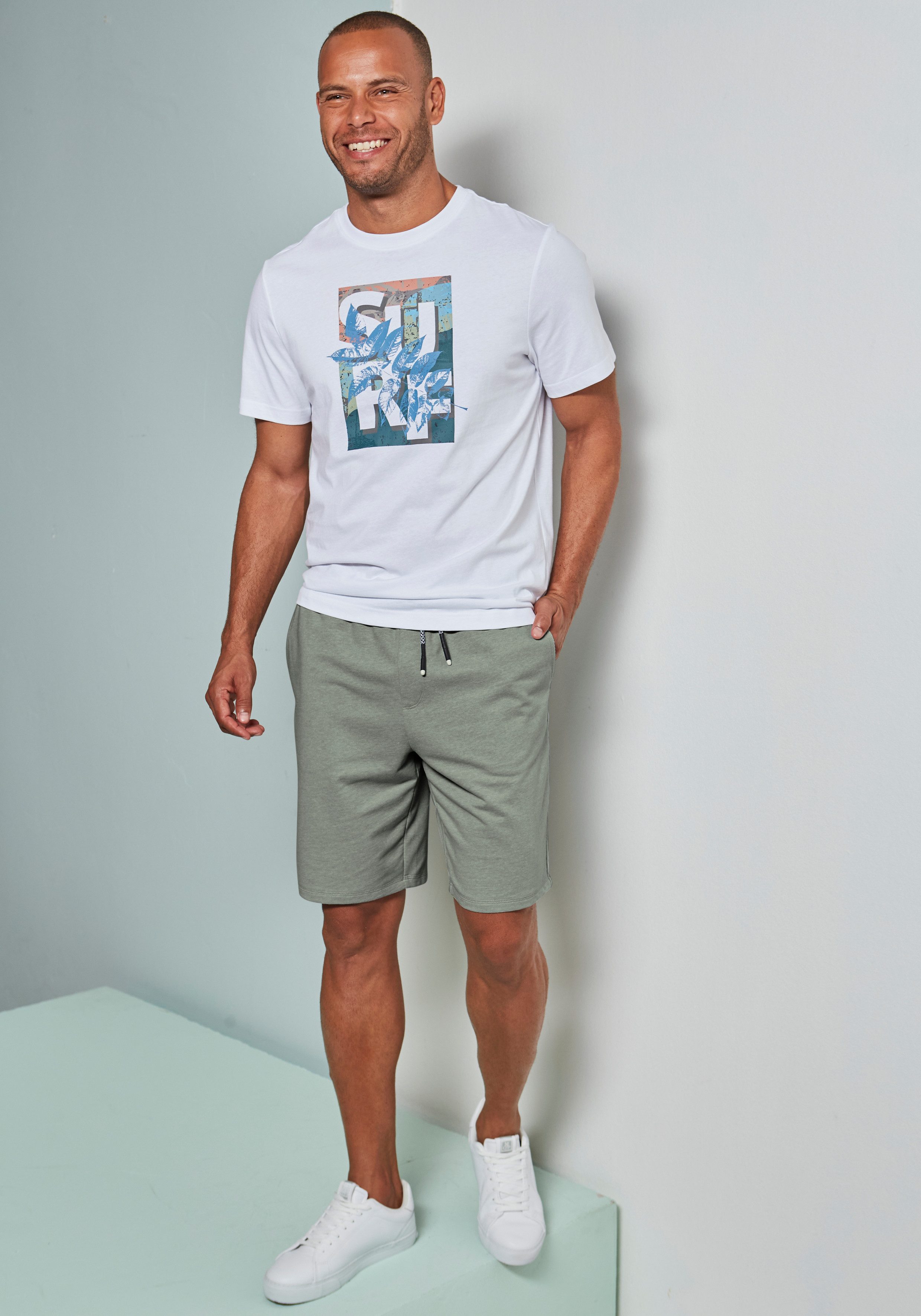 John Devin Sweatshort Wijd model in melange-look van katoenmix