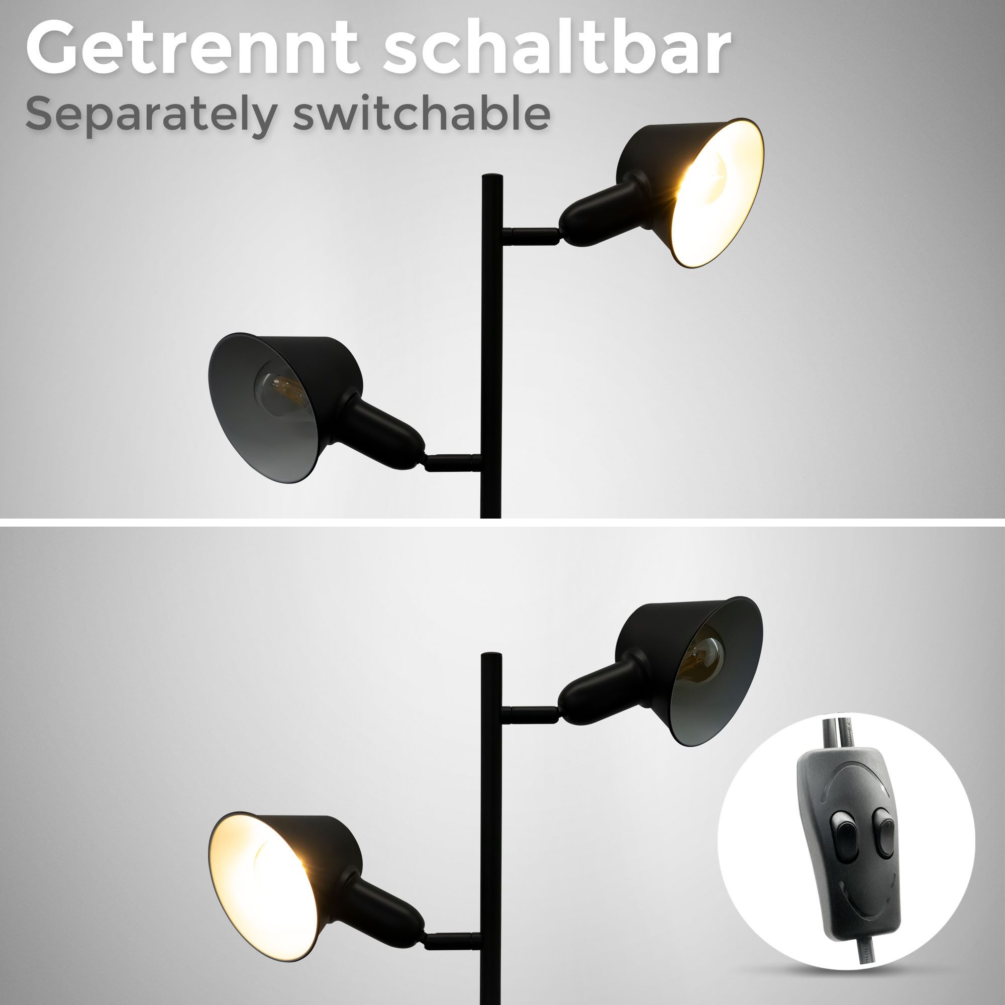B.K.Licht Staande lamp Design vloerlamp, incl. dubbele schakelaar (1 stuk)