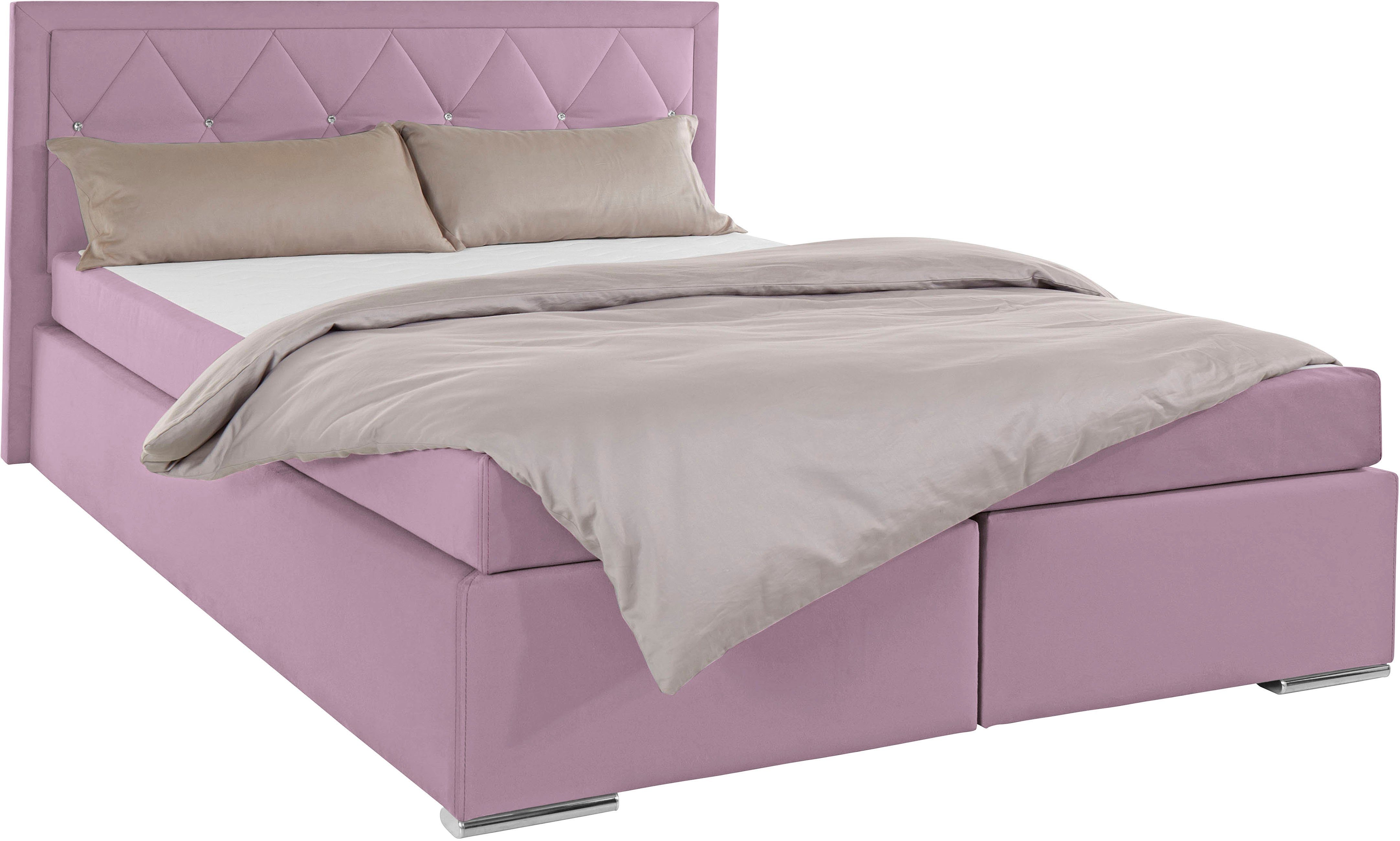 Leonique Boxspring Alfie, bestseller, optioneel met bedlade met strassteentjes in het hoofdbord, h2, h3 en h4 ter keuze