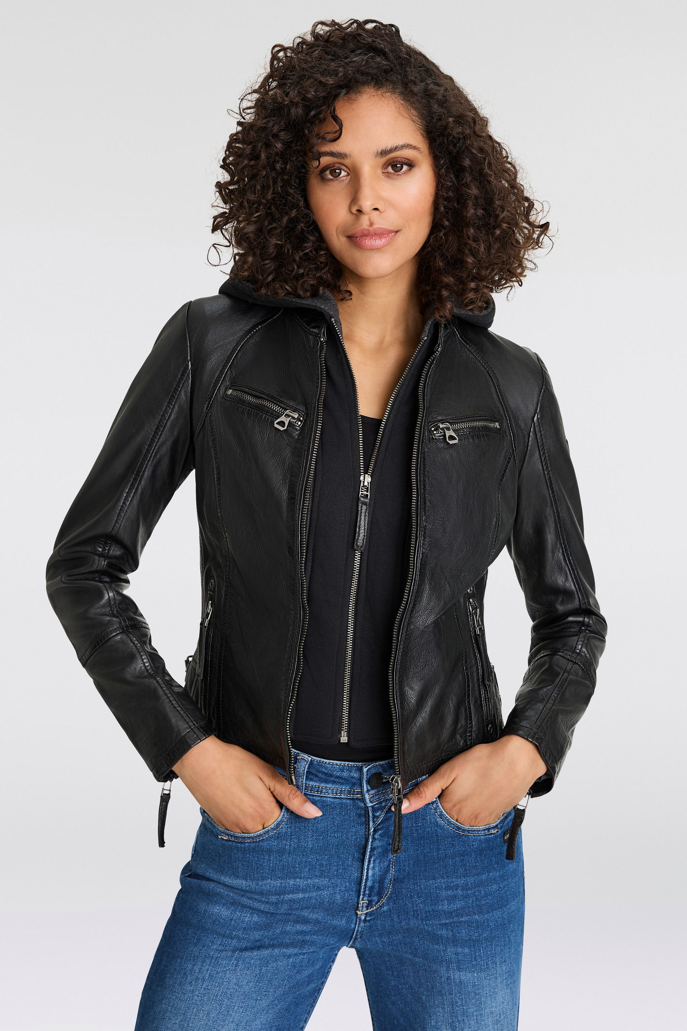 Mauritius Leren jack NOLA Two-in-one stijl - met een afneembare jerseycapuchon
