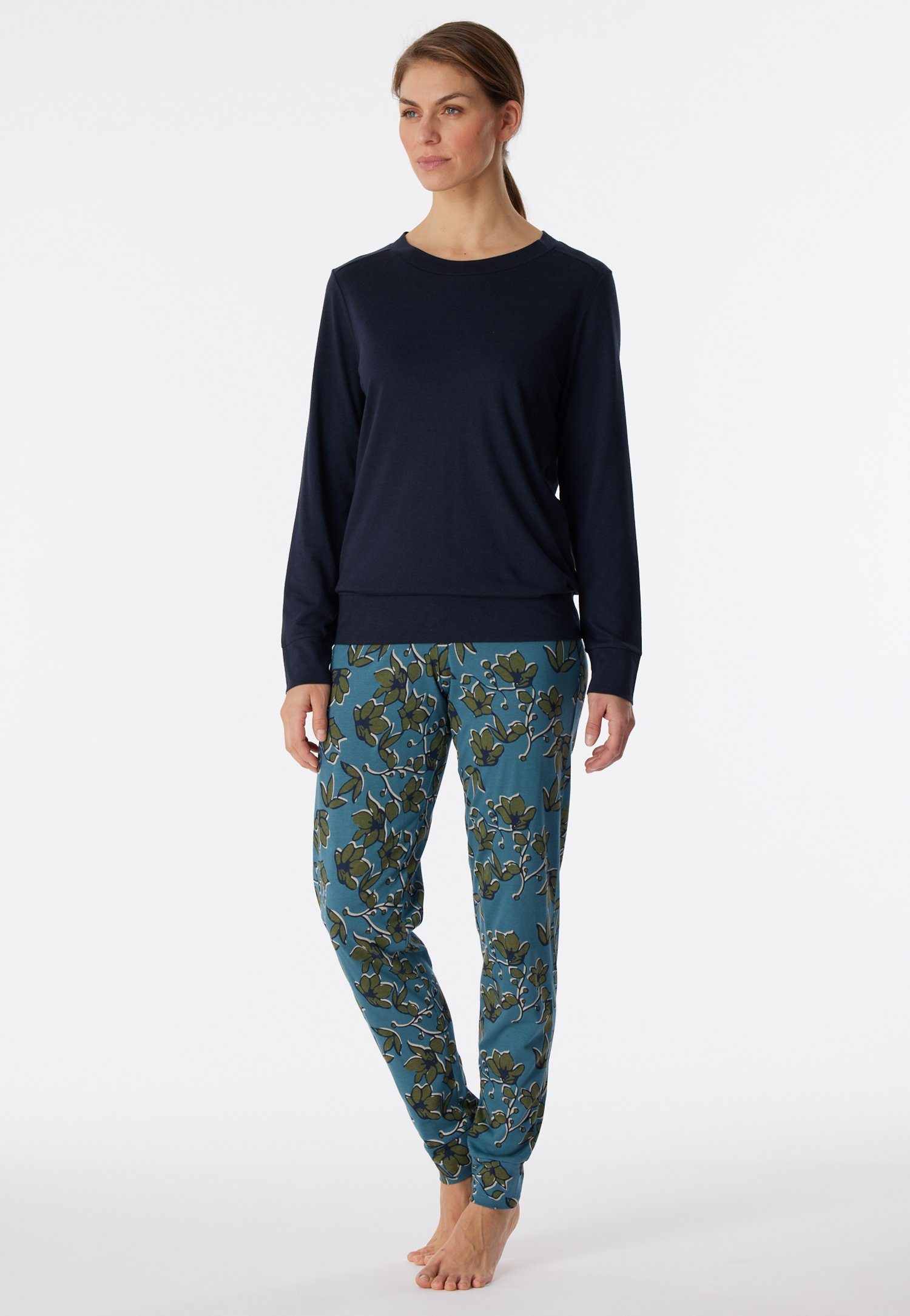 Schiesser Pyjama "Contemporary Nightwear" met effen bovenstuk en gemusterde broek (2-delig)