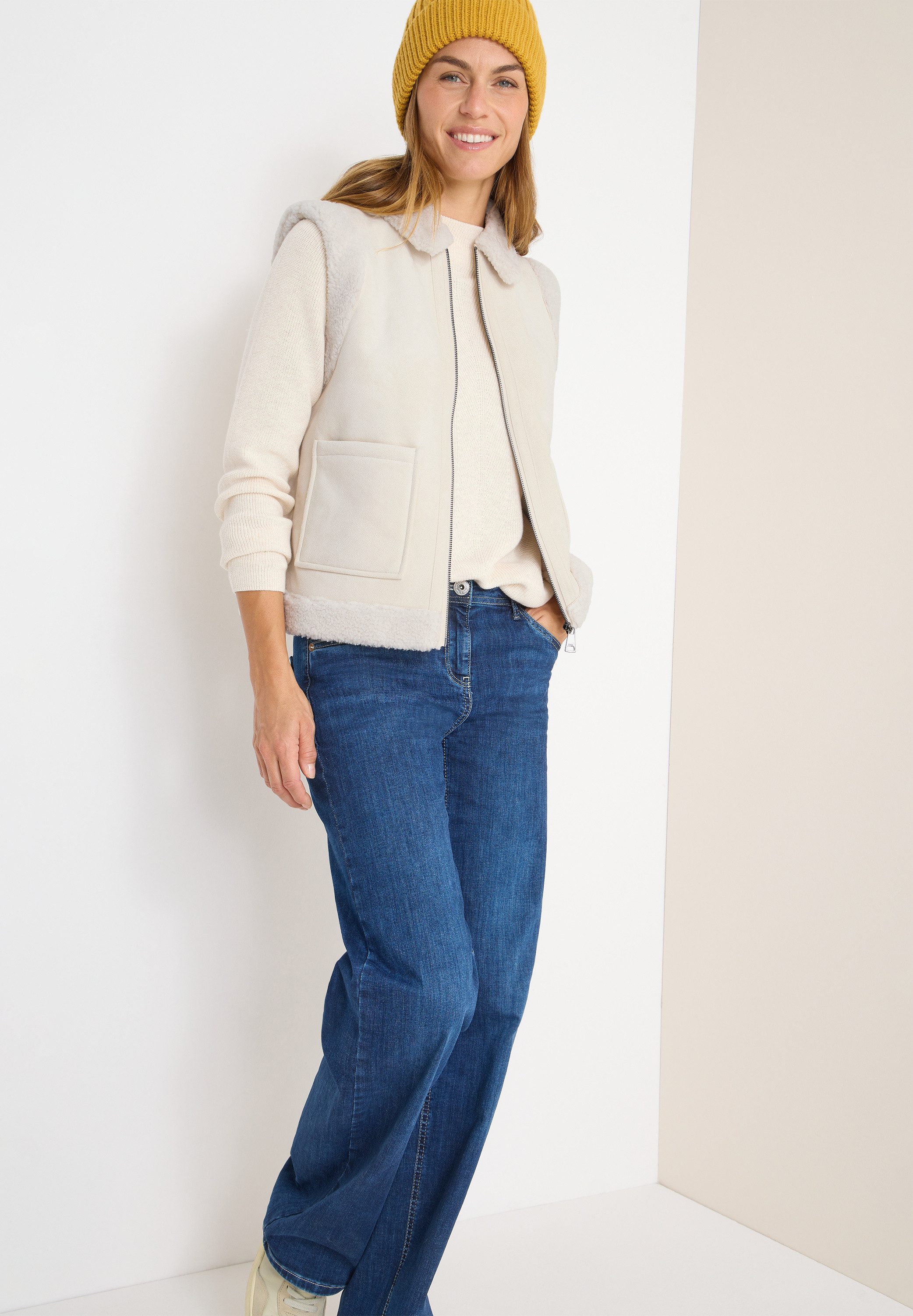 Cecil Mouwloos pluchen vest met teddy voering en ritssluiting