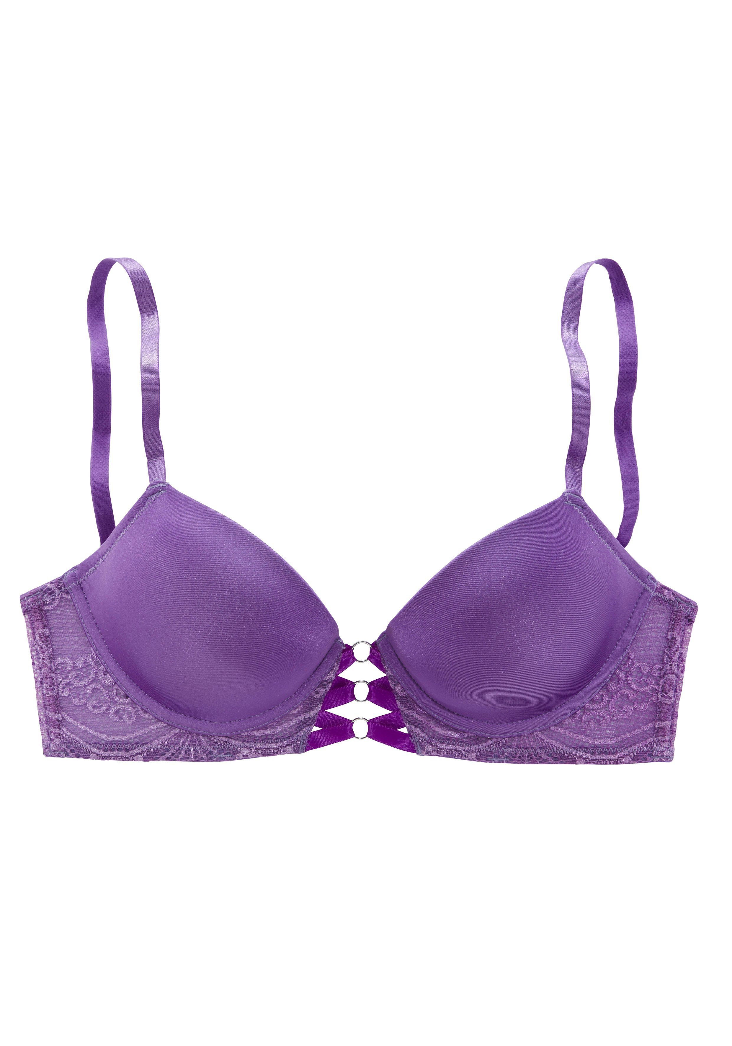 Lascana Push-up-bh Eleonora met fijne vetersluiting in satijnlook en lintdetail, sexy lingerie