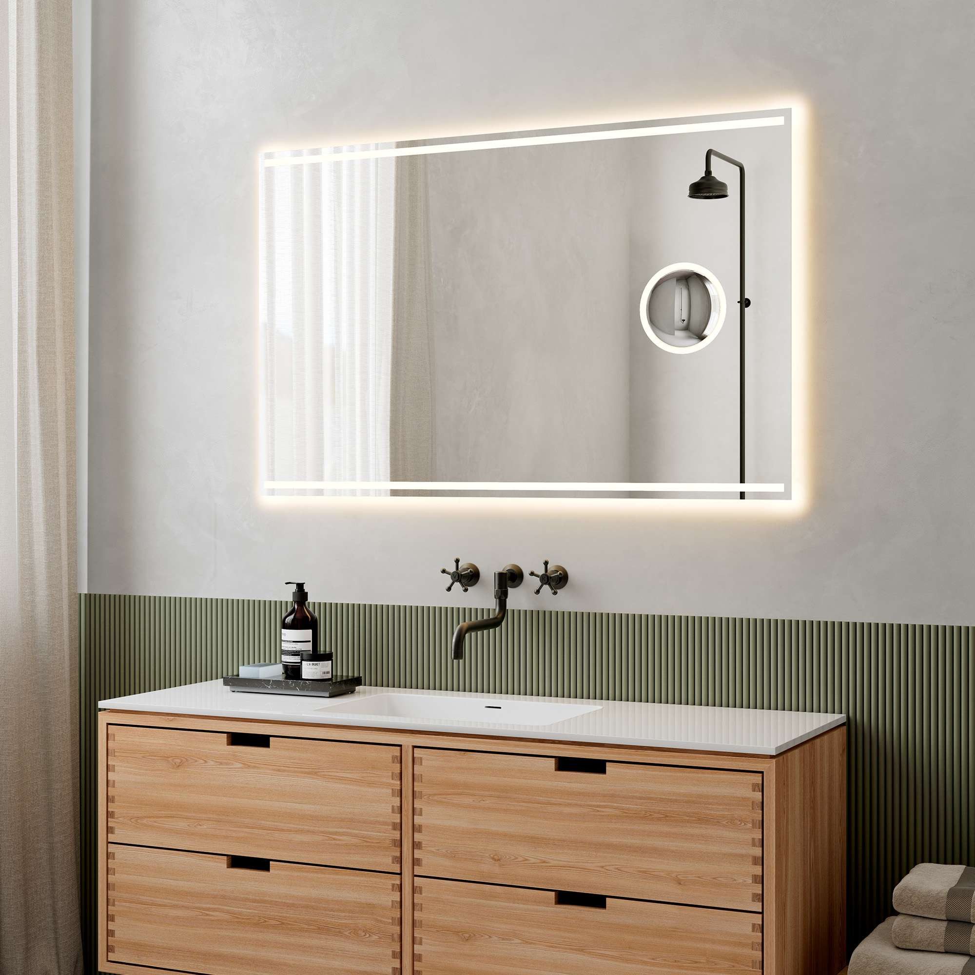 Loevschall Badspiegel Focus, spiegel met verlichting, geïntegreerde make-up spiegel