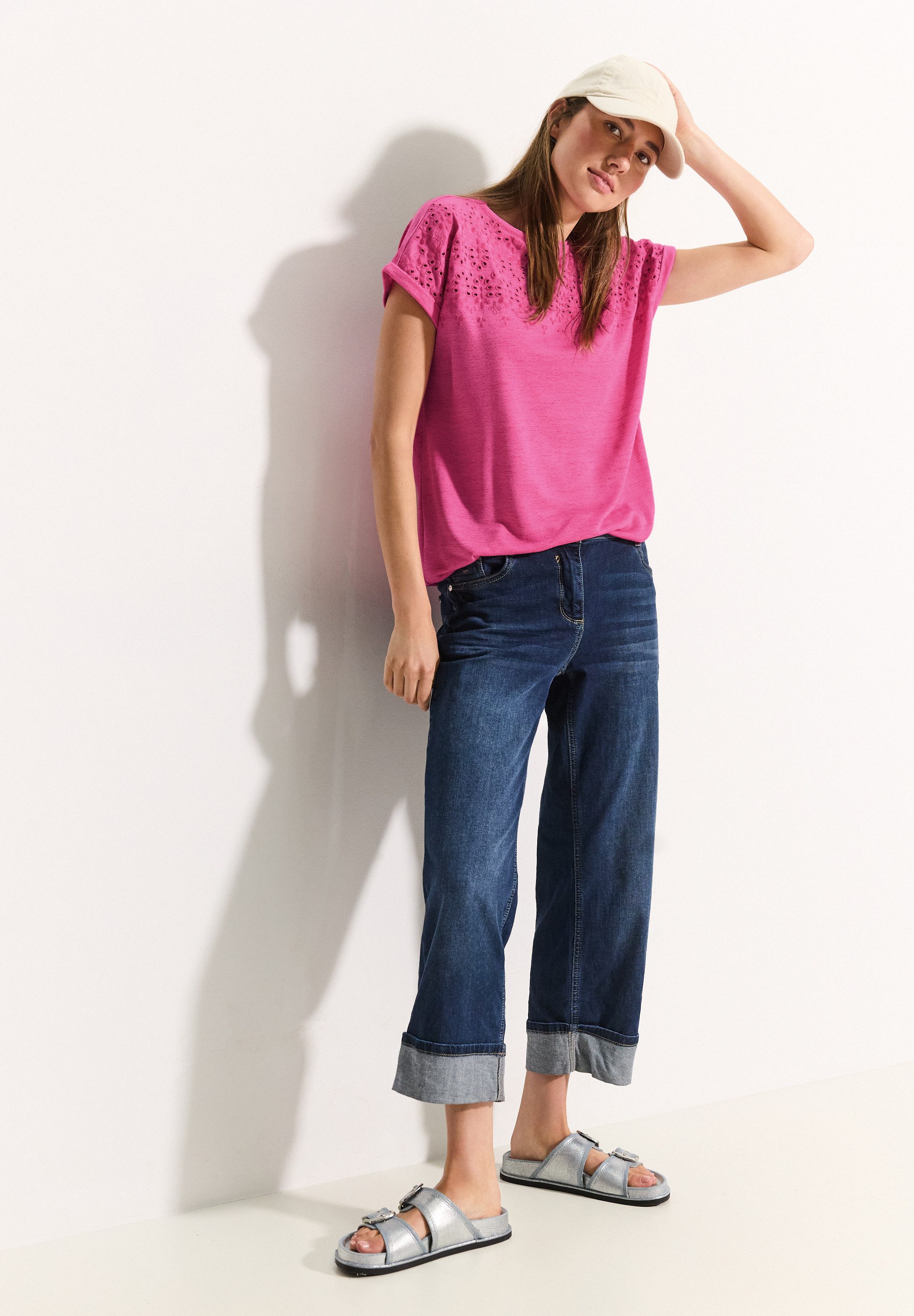 Cecil Shirt met korte mouwen met broderie anglaise