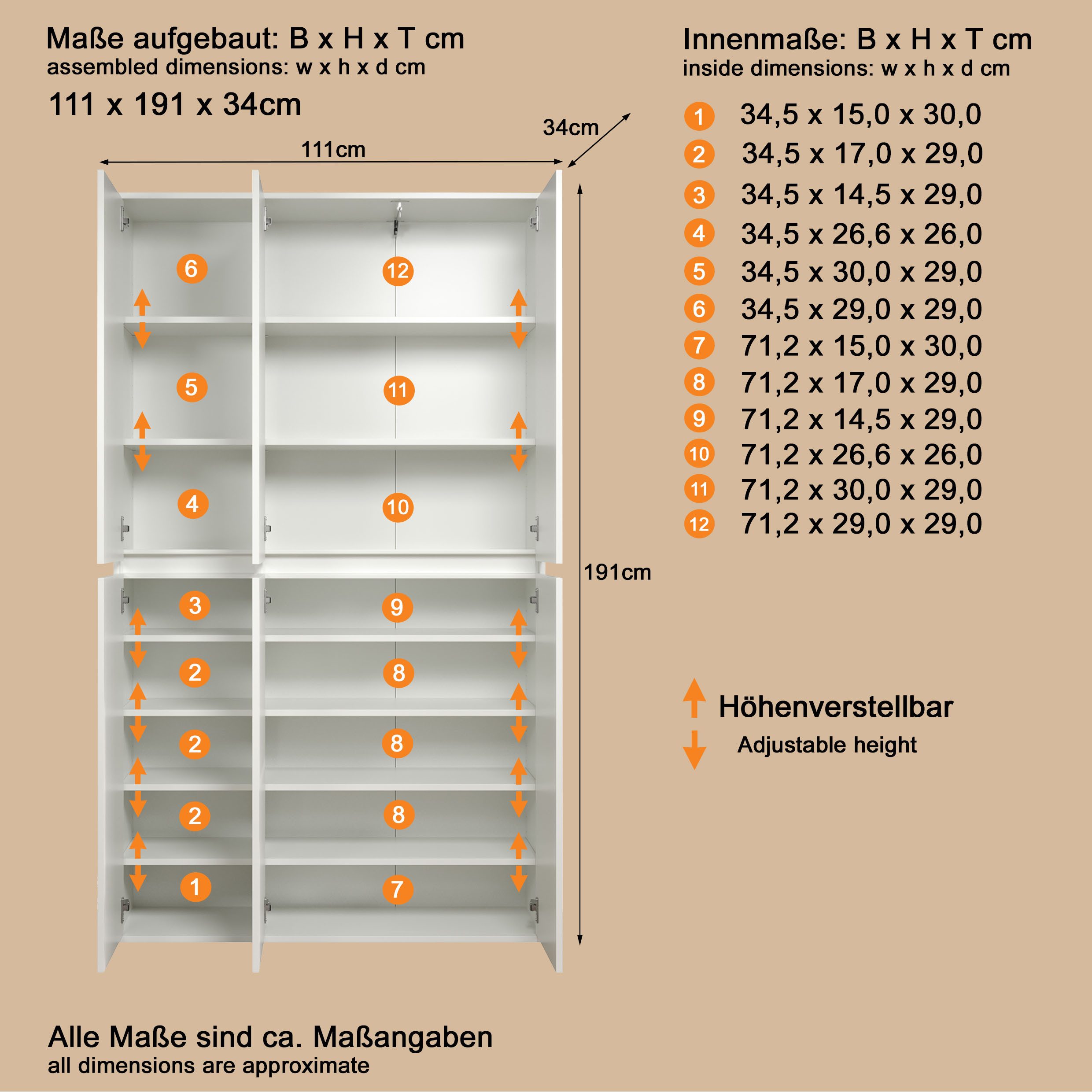 INOSIGN Halmeubelset NOVARA Multifunctionele kast, 2 enkele kasten: 1x breedte 37cm, 1x breedte 74 cm