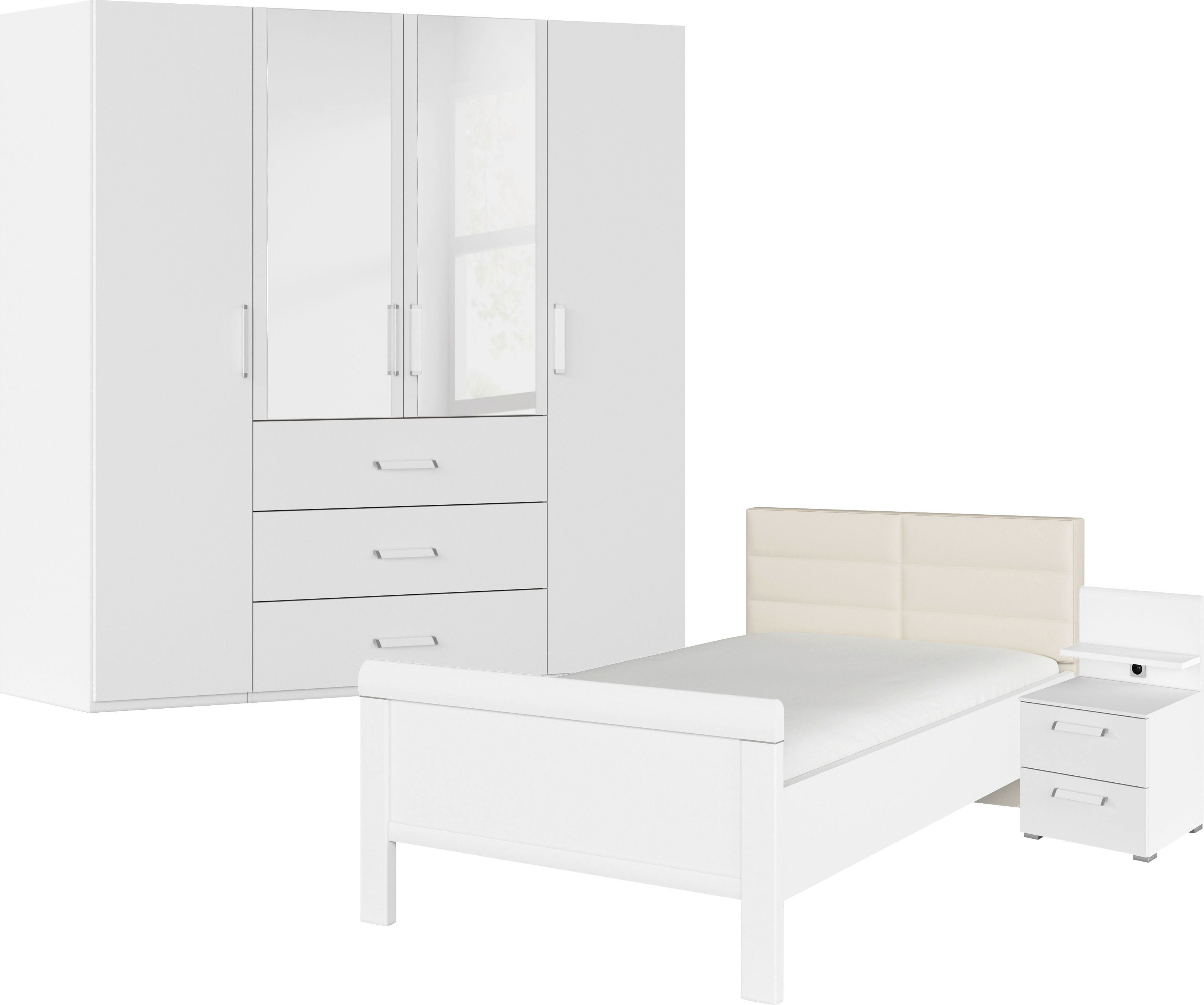 rauch Slaapkamerserie Compleet slaapkamer EVELYN Kast en bed in 2 breedtes, nachtkastje met paneel MADE IN GERMANY (set, 3-delig) garderobekasten wit