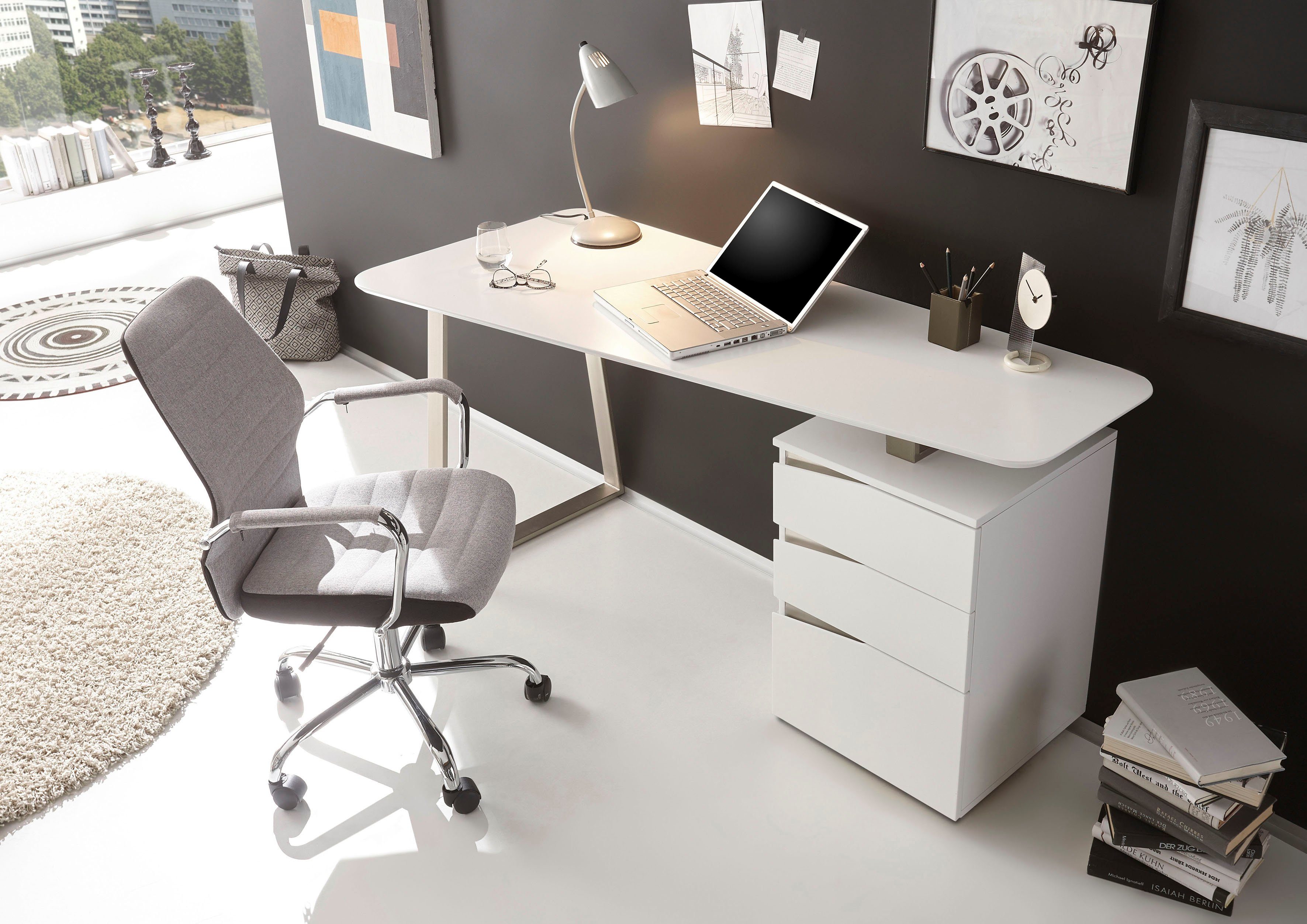 MCA furniture Bureau Tori matwit gelakt, met 3 laden, breedte 150 cm