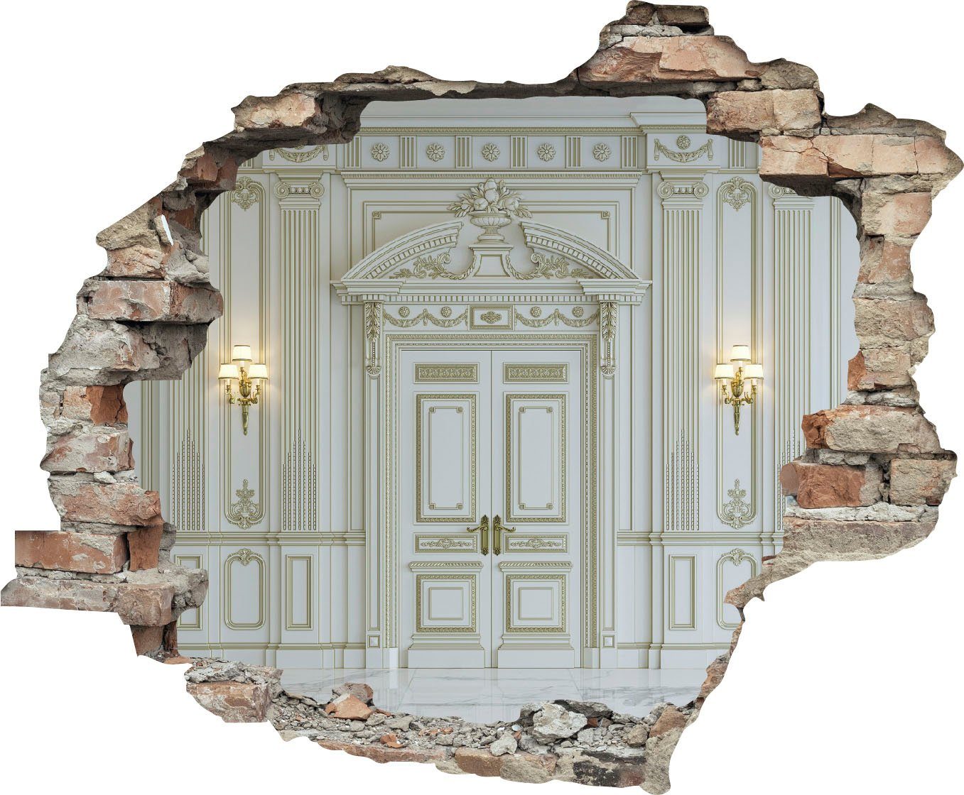 queence Wandfolie Deur Muursticker, muurdecoratie, zelfklevend, 3D, muurdurchbraak (1 stuk) wandstickers wit