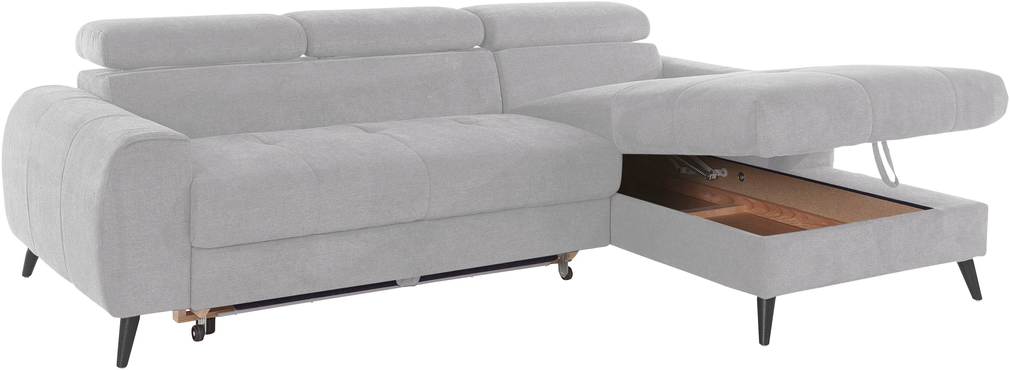 COTTA Hoekbank Mia L-Form mit 3 Zierkissen 3-delige kussenset, récamier, naar keuze met of zonder rgb-verlichting