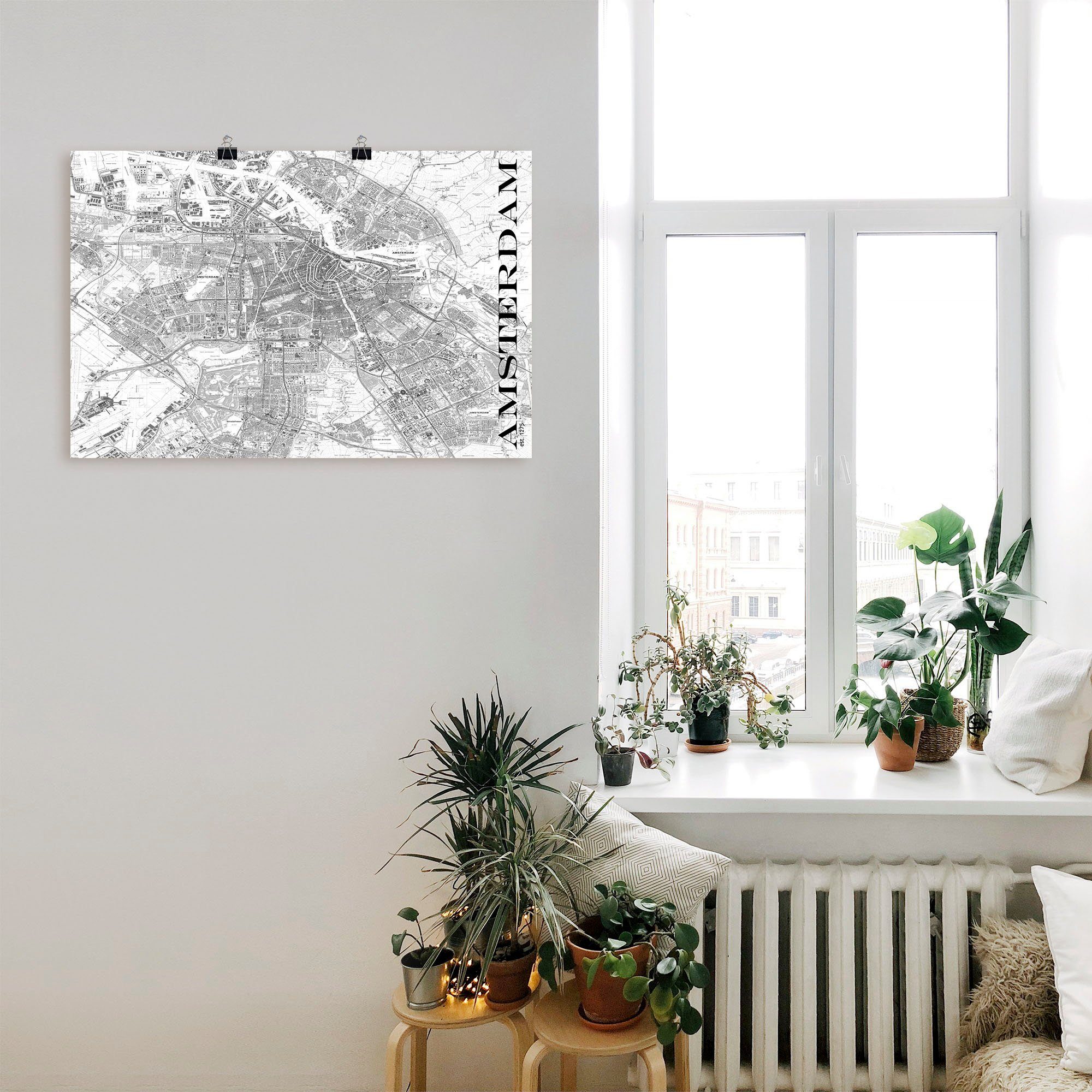 Artland Poster Amsterdam kaart straten kaart als artprint van aluminium, artprint op linnen, muursticker of poster in verschillende maten