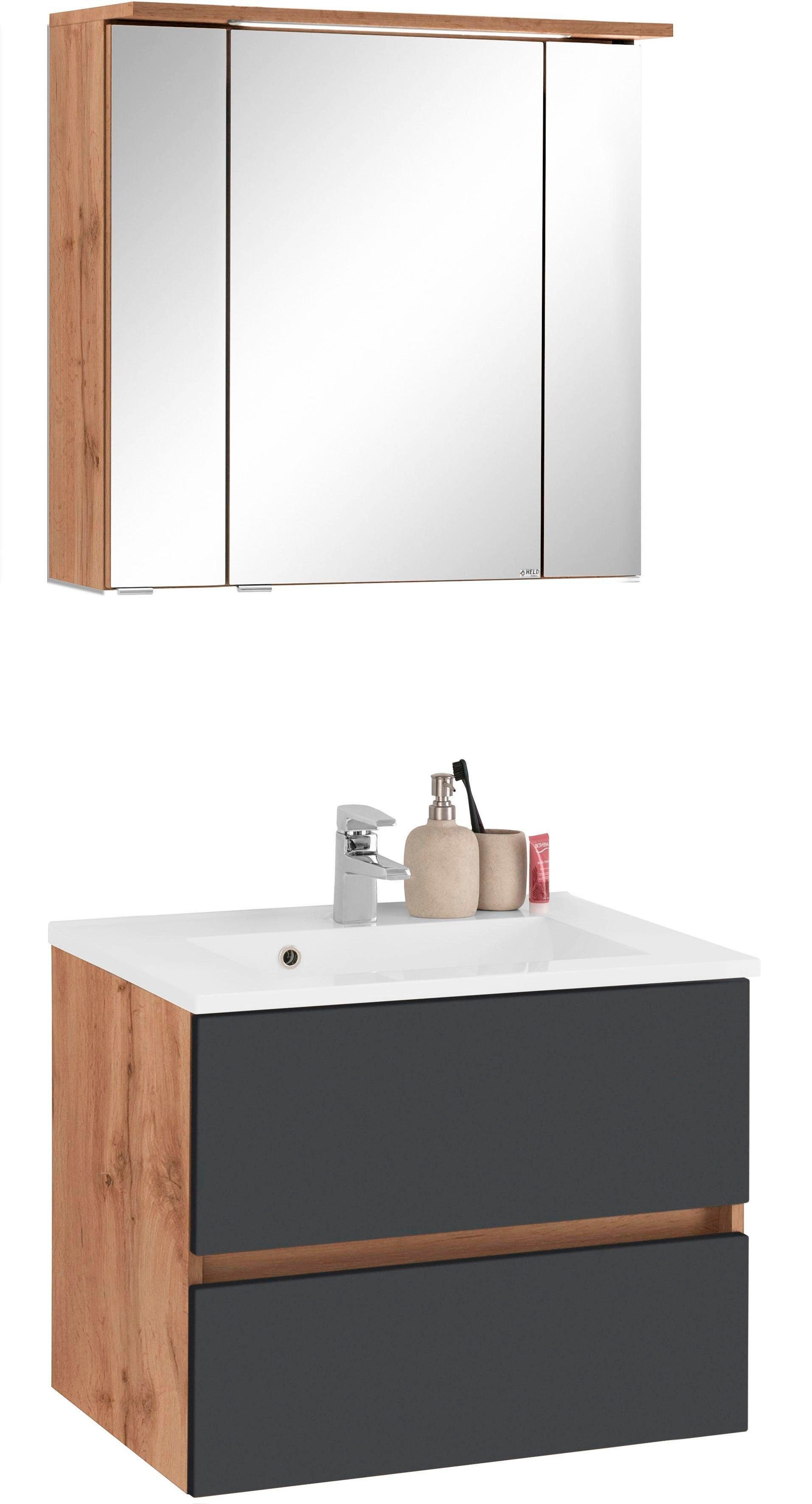welltime Badkamerserie Lucca Breedte 60 cm, met led-spiegelkast (2-delig) badmeubelsets beige