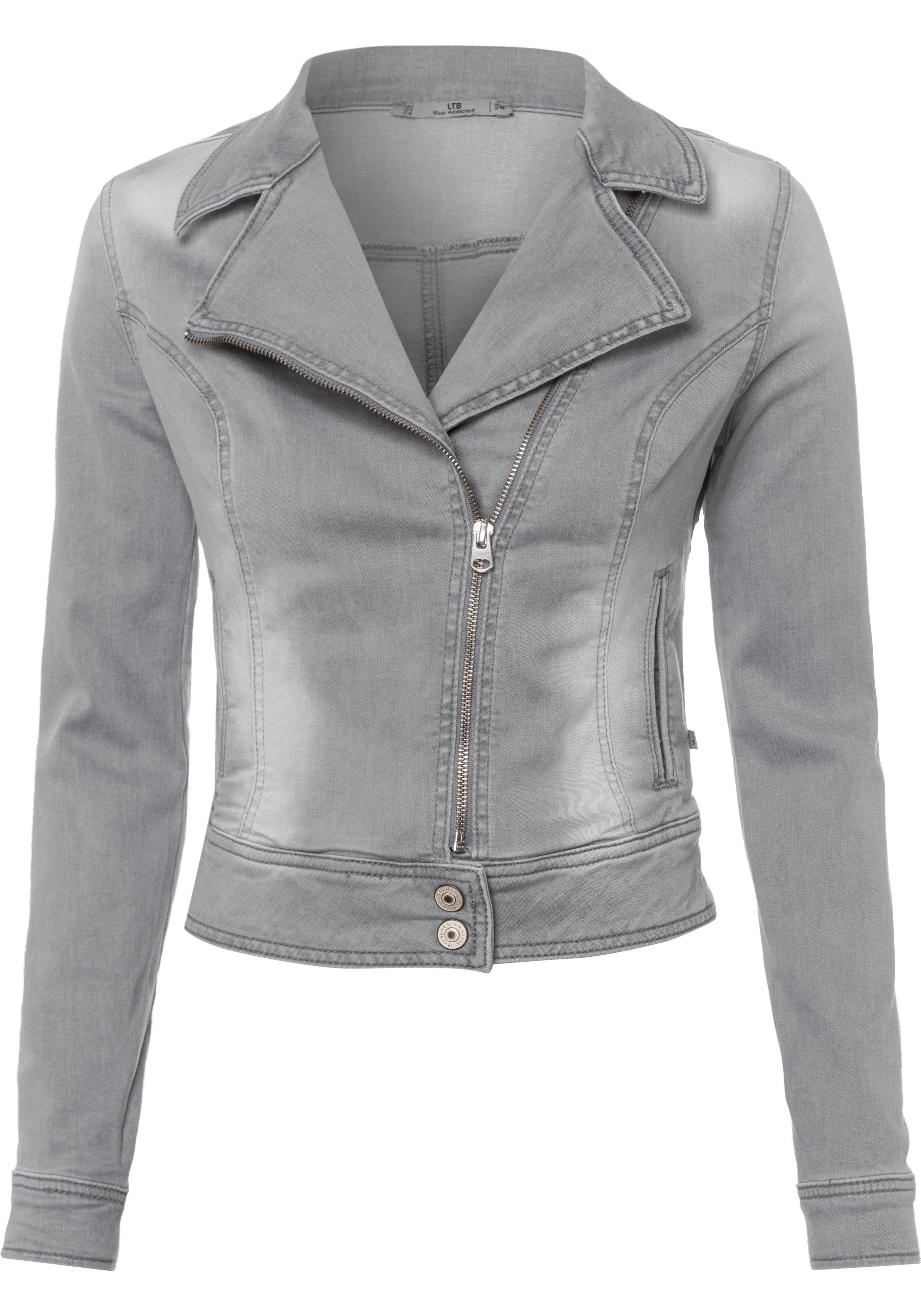 ltb jeansblazer ellen met schuin verlopende ritssluiting grijs