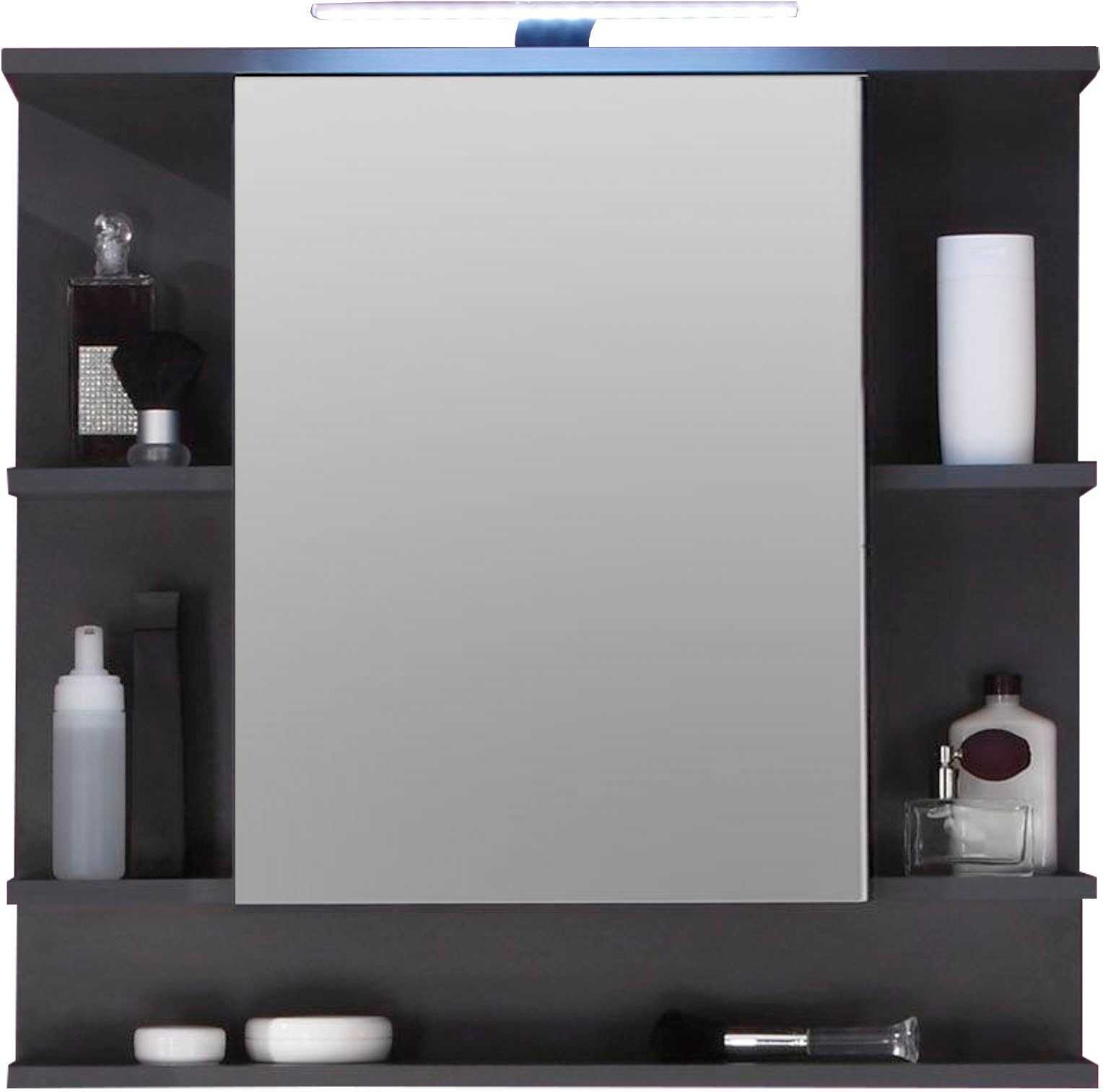 welltime Spiegelkast TIAS Spiegel, BxHxD: ca. 72 x 76 x 20 cm, donkergrijs, met ledverlichting