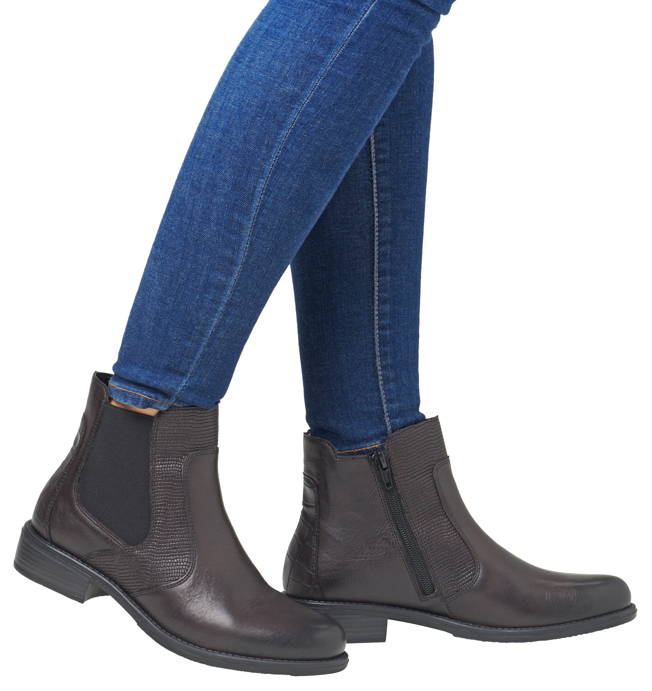 Remonte Chelsea-boots blokhak, laarsjes, business schoen, accenten in reptiel-look