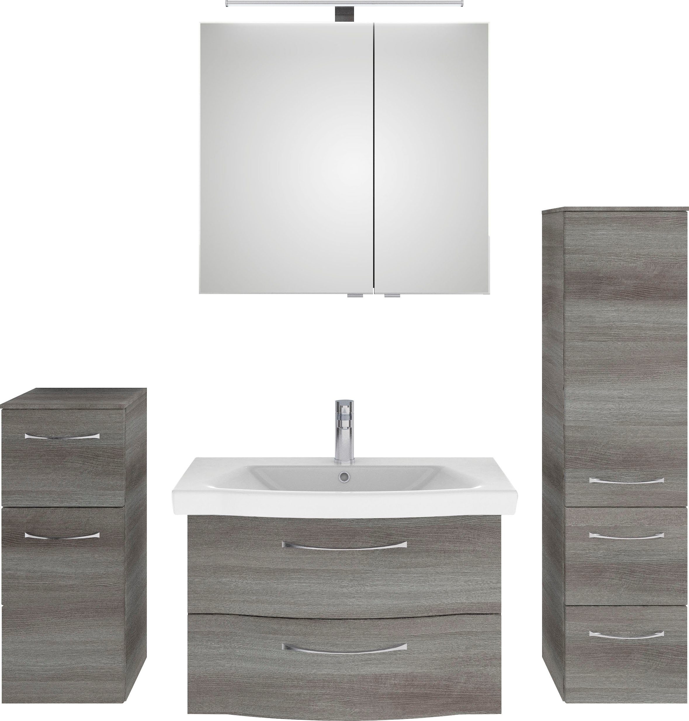 Saphir Badkamerserie 6005 sprint 4-delig, keramiek-wastafelonderkast met led-spiegelkast (5-delig) badmeubelsets grijs