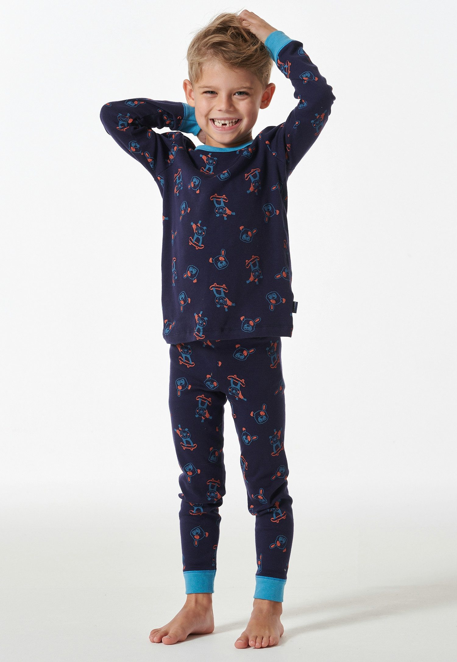 Schiesser Pyjama met all-over print (2-delig) heren nachtkleding maat 104 blauw