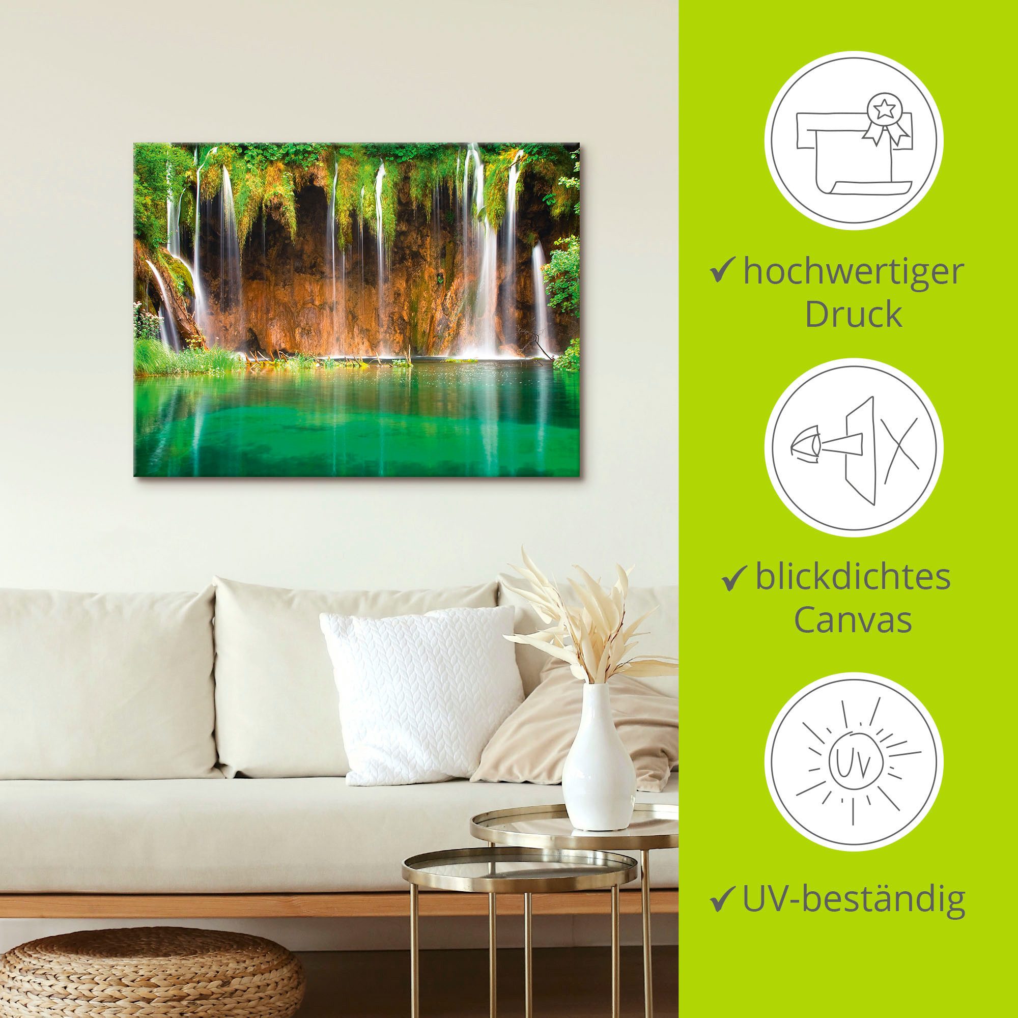 Artland Artprint Mooie waterval in het bos als artprint op linnen, poster in verschillende formaten maten