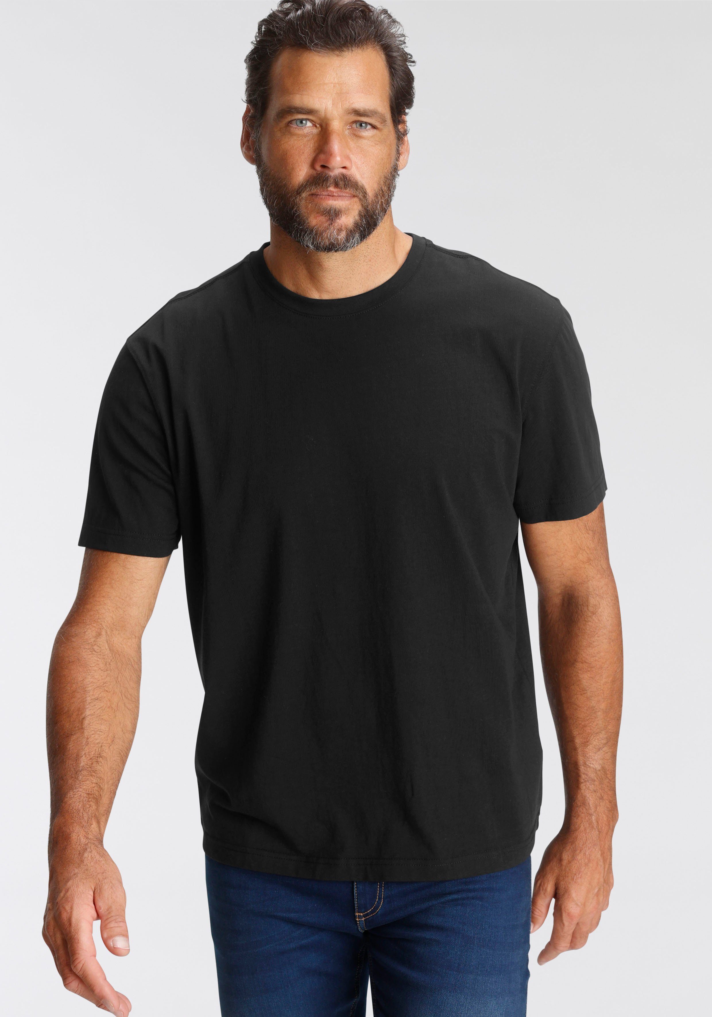 Man's World Shirt met ronde hals Korte mouwen, regular fit, effen, ronde hals, van katoen (5-delig, Set van 5)