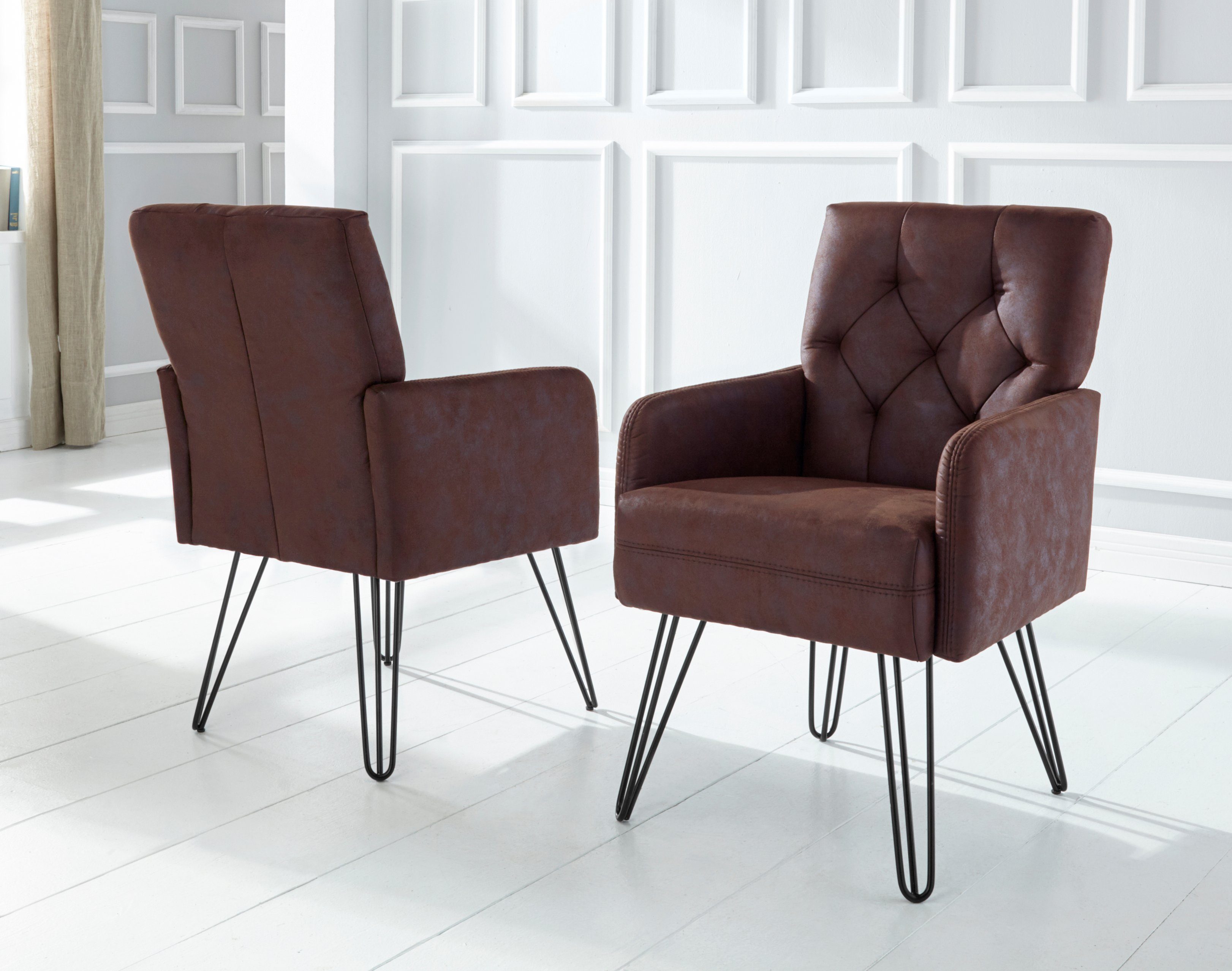exxpo - sofa fashion Fauteuil Doppio, loungesessel met designonderstel, comfortabel en elegant fauteuils maat Luxe-microvezel leer-look bruin