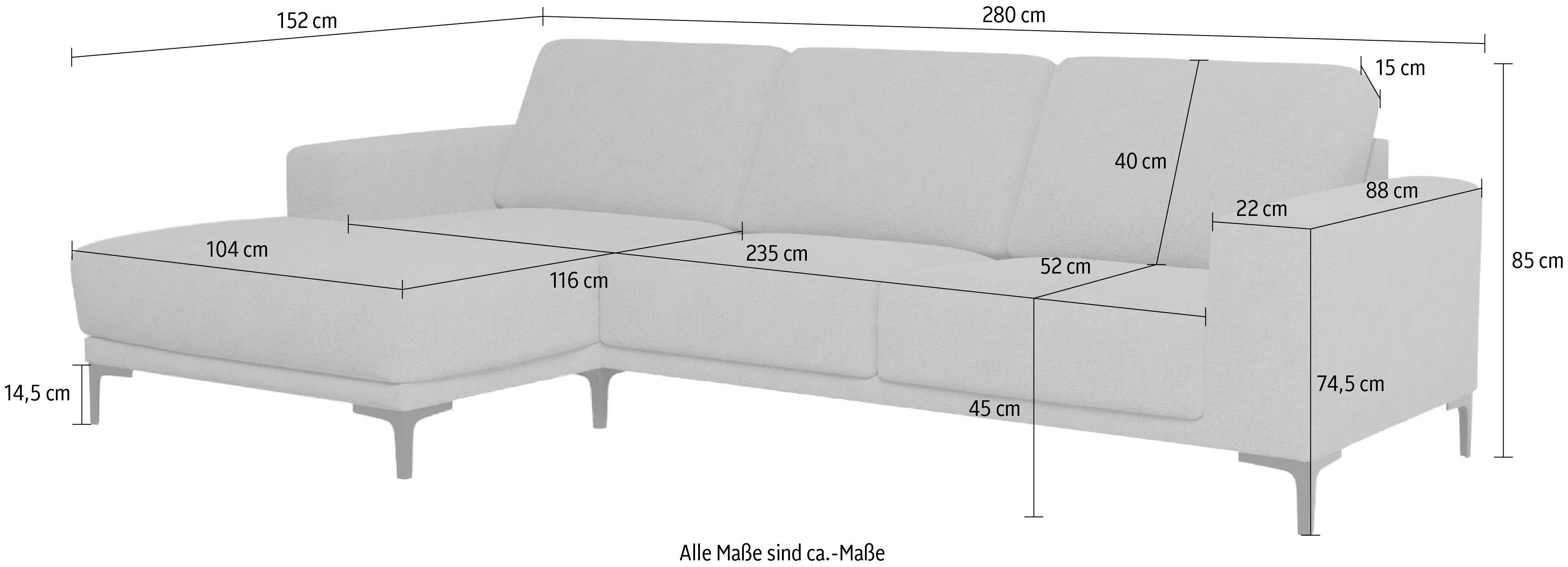 Places of Style Hoekbank Xander, L-model, Breedte 280 cm, soft-touch chenille, zwarte metalen voeten