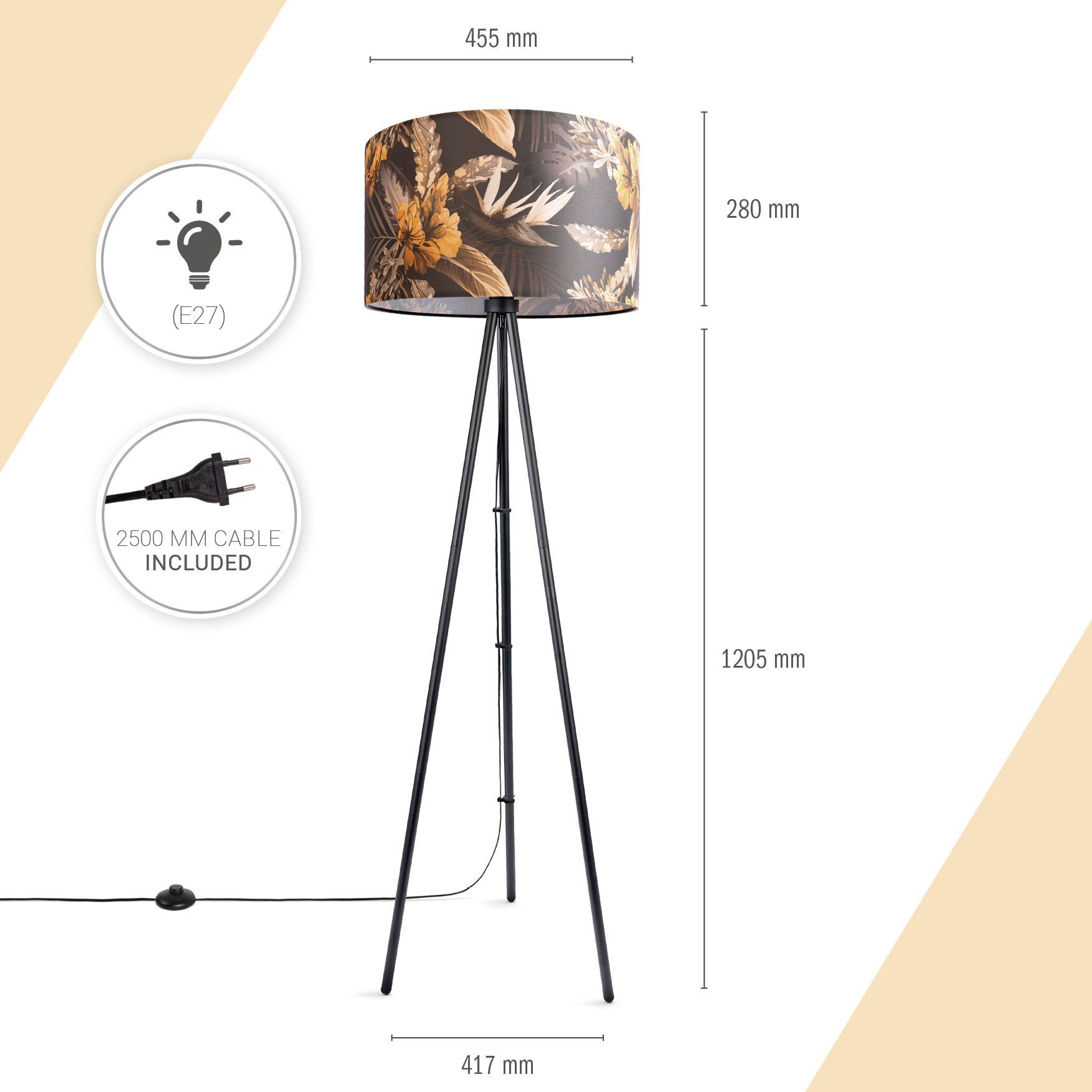Paco Home Staande lamp Trina Flower Vloerlamp driepoot statief stoffen kap rond bloemen bloemig modern